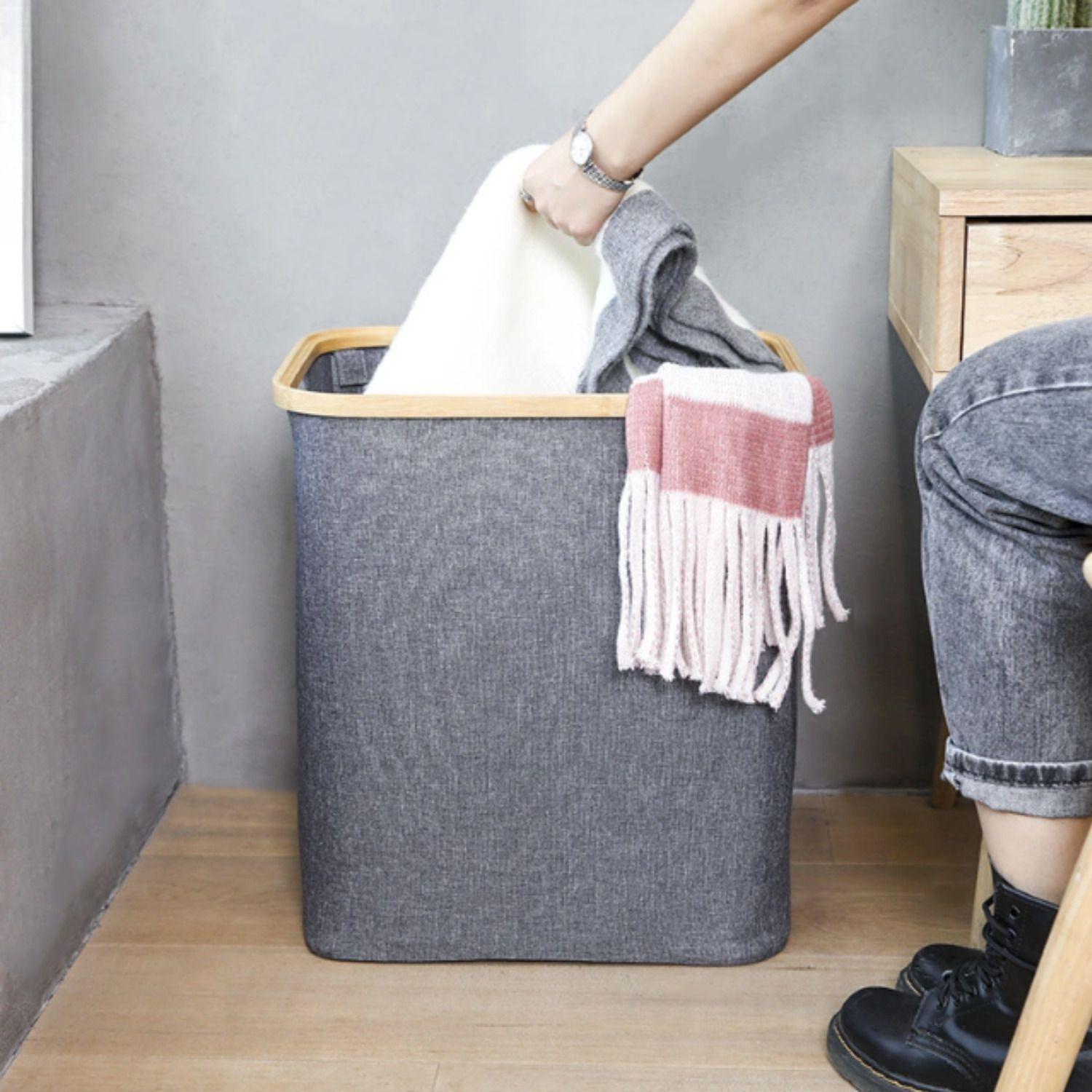 Cesta Para Ropa Gris Plegable-3