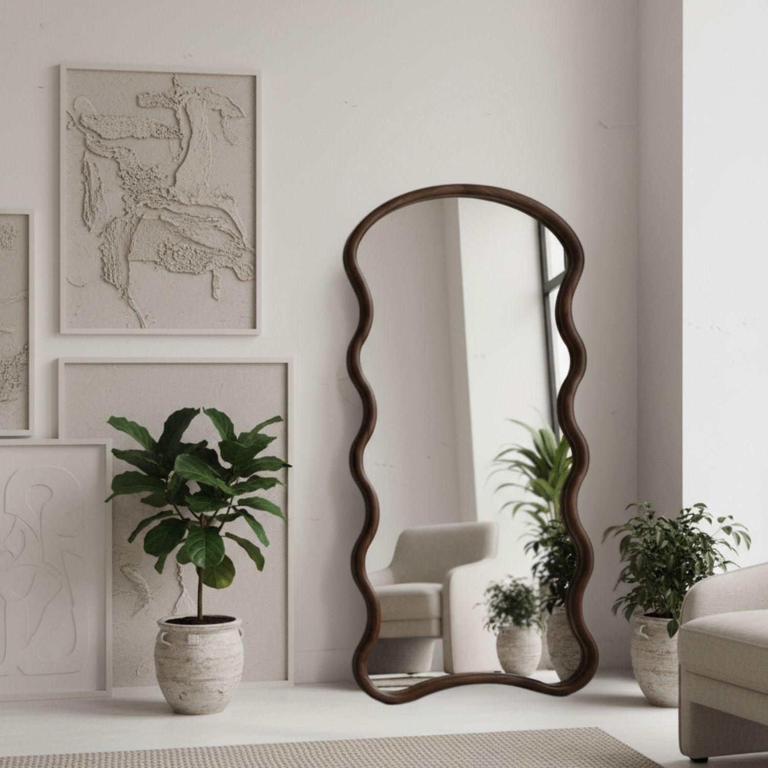 Espejo Ondas Macizo Nogal Cuerpo Entero 180x80cm-2