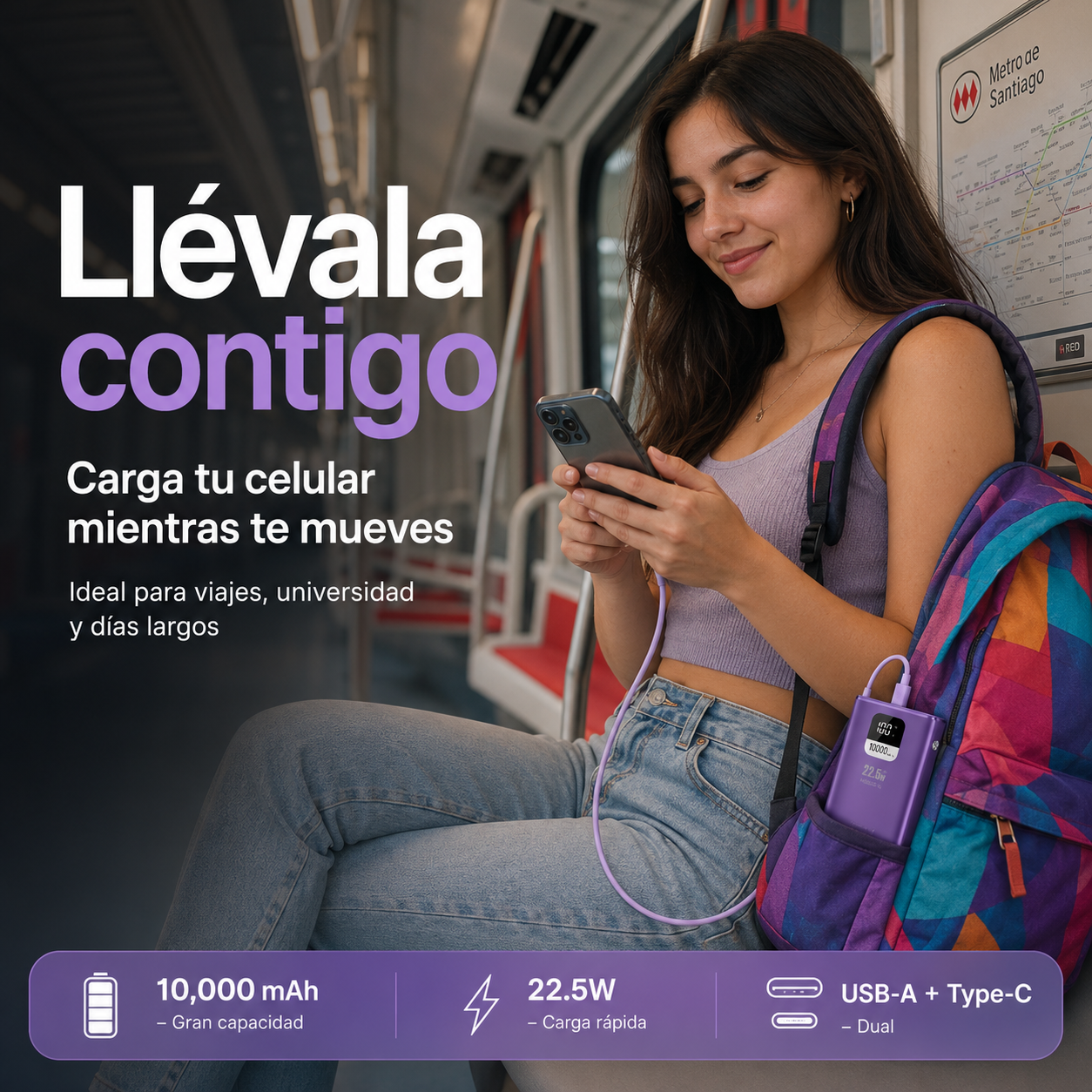 Batería Externa Power Bank 10000 Mah 22.5W UCP10MPD Morada-3