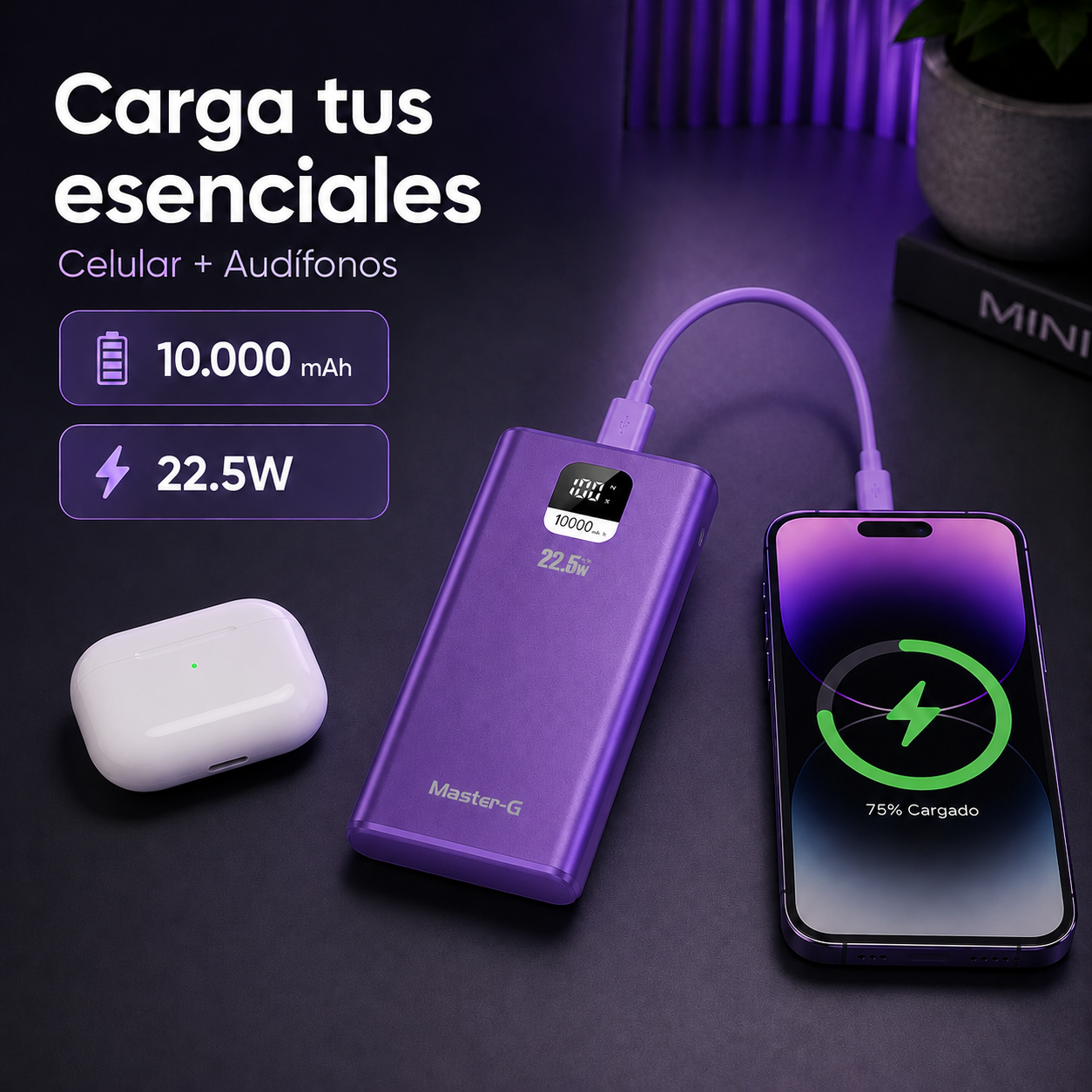 Batería Externa Power Bank 10000 Mah 22.5W UCP10MPD Morada-4