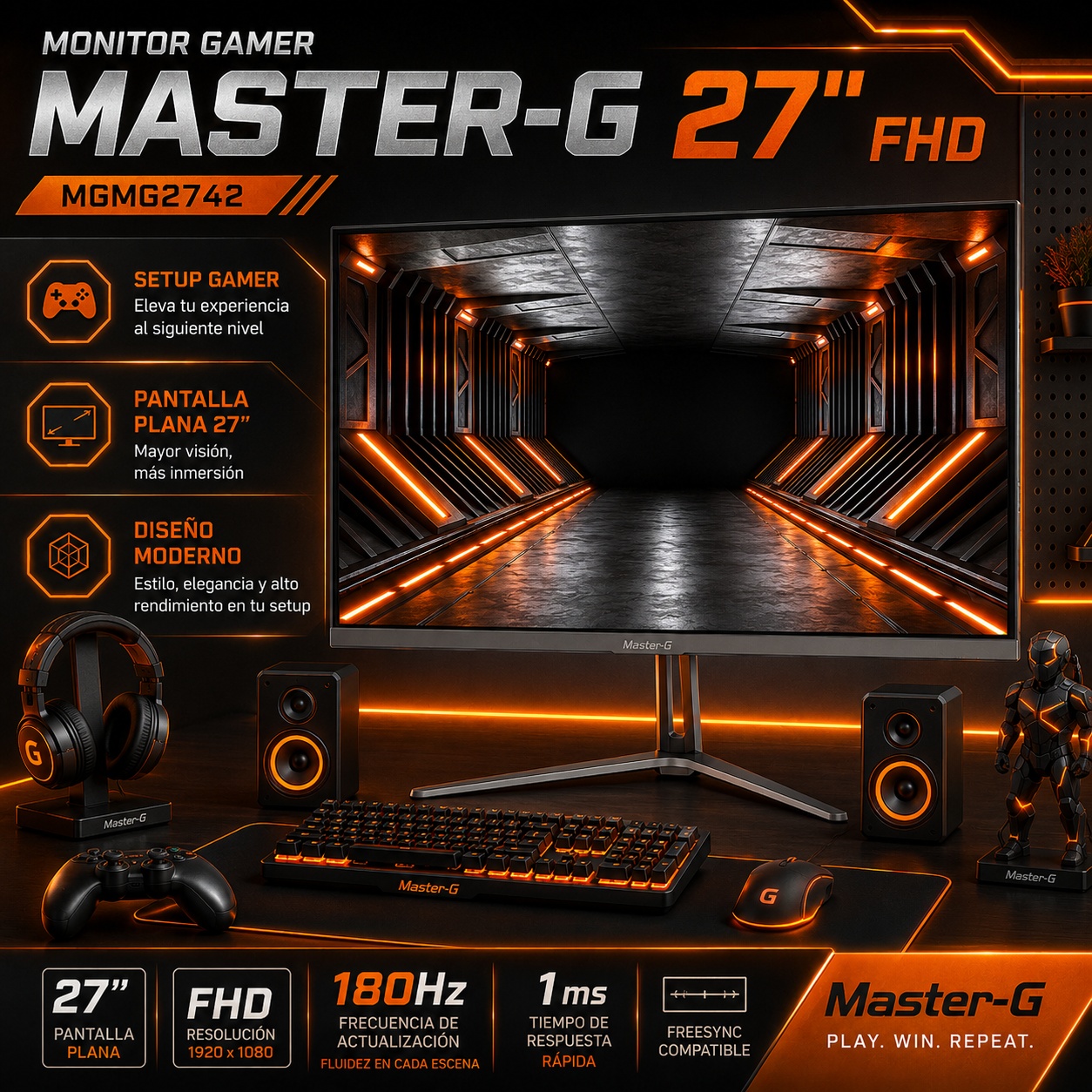 Monitor Gamer 27" FHD IPS HDR 180Hz 1Ms MGMG2742 Master-G-3