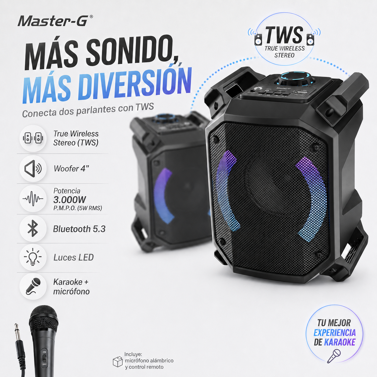 Parlante Bluetooth Karaoke Luxor One 4” Micrófono Master-G-4