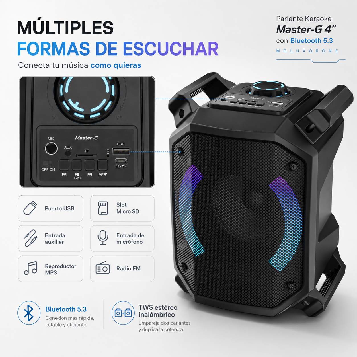 Parlante Bluetooth Karaoke Luxor One 4” Micrófono Master-G-5