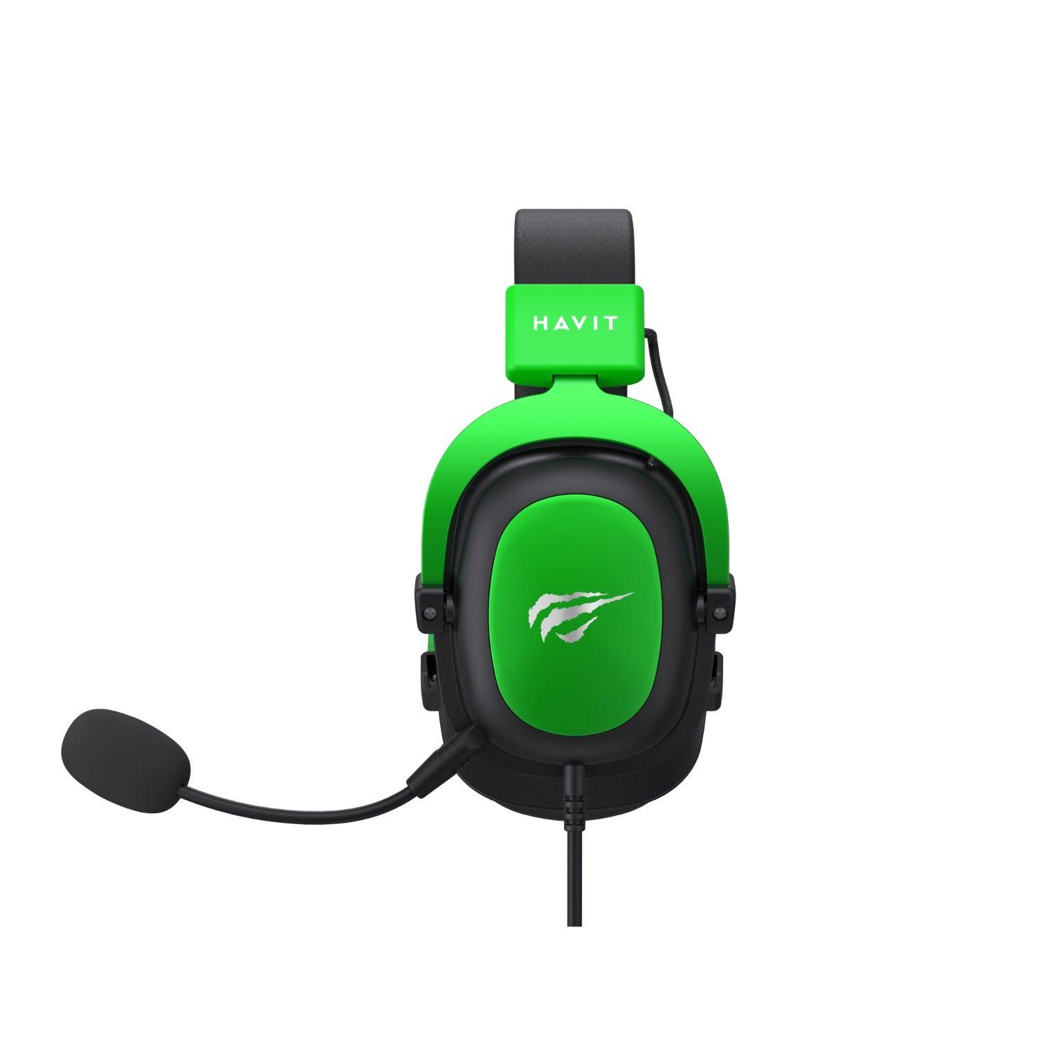 Audífono Gaming Headphone Micrófono 53mm H2002dG Havit Green-2