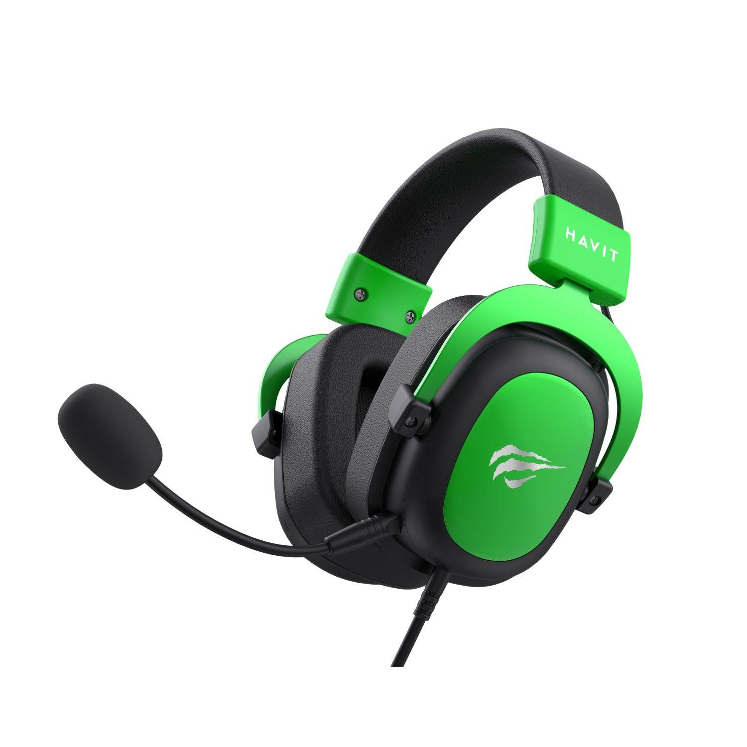 Audífono Gaming Headphone Micrófono 53mm H2002dG Havit Green-4
