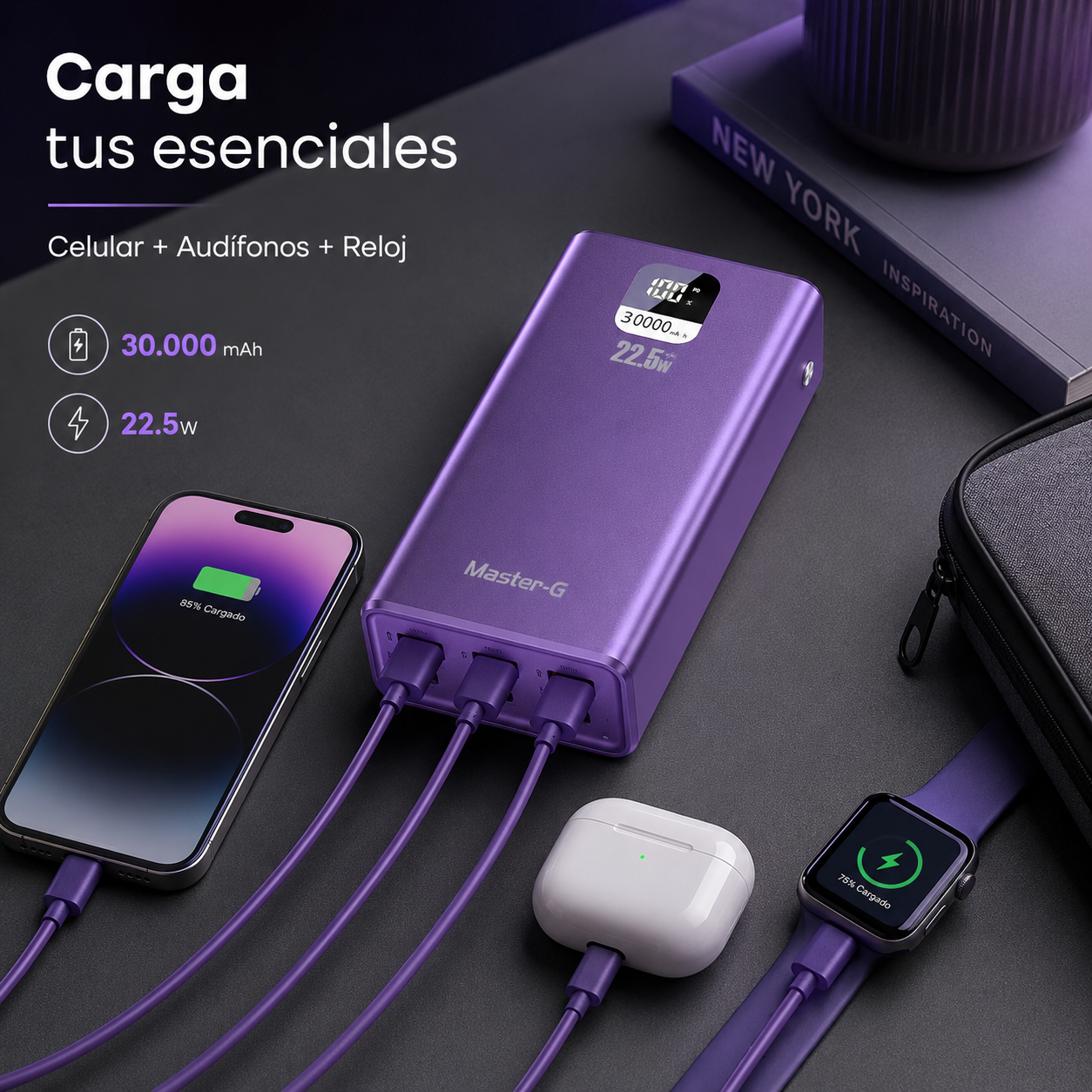 Batería Externa Power Bank 30000 Mah 22.5W UCP30MPD Morada-4