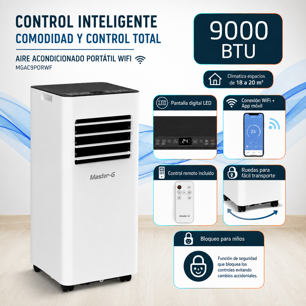 Aire Acondicionado Portátil Wifi 9000 BTU 4 en 1 MGAC9PORWF-3