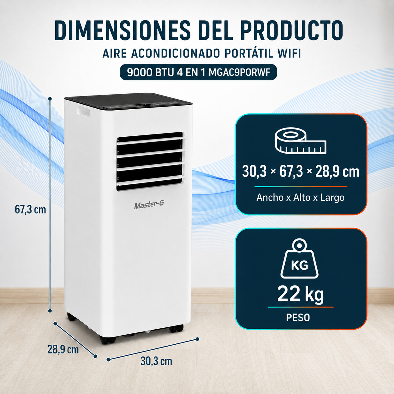 Aire Acondicionado Portátil Wifi 9000 BTU 4 en 1 MGAC9PORWF-5