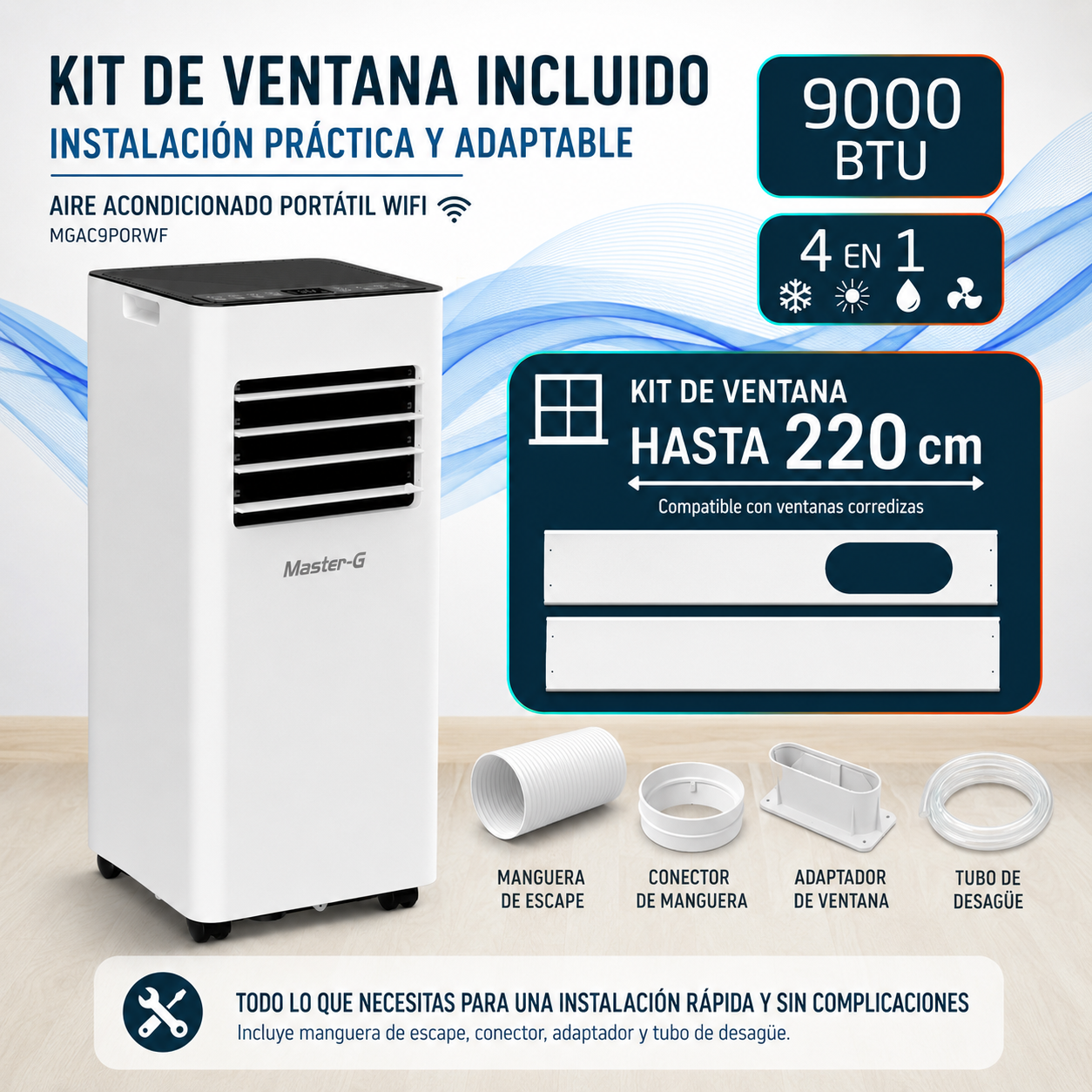 Aire Acondicionado Portátil Wifi 9000 BTU 4 en 1 MGAC9PORWF-6