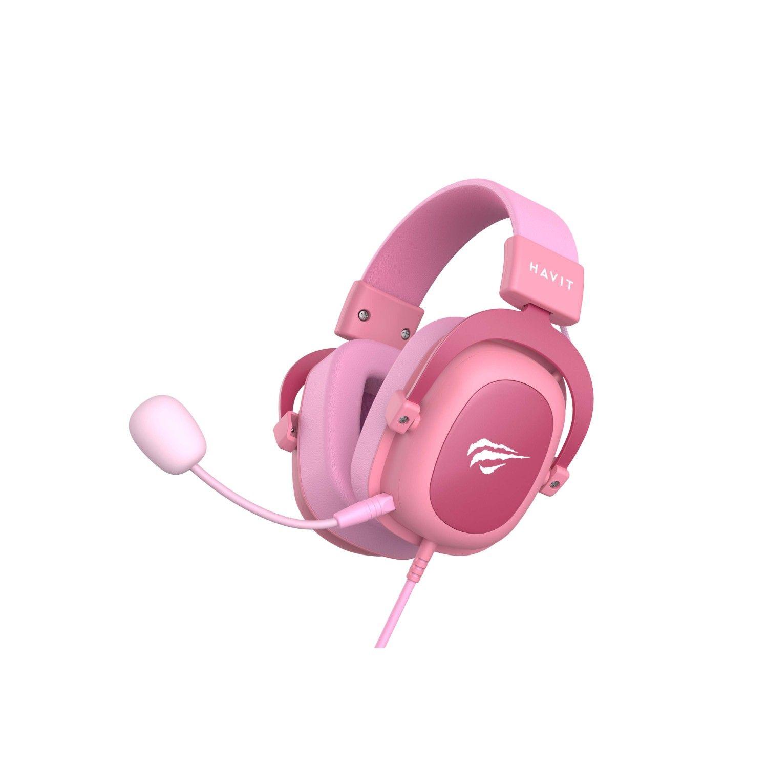 Audífono Gaming Headphone Micrófono 53mm H2002dPI Havit Rosa-4