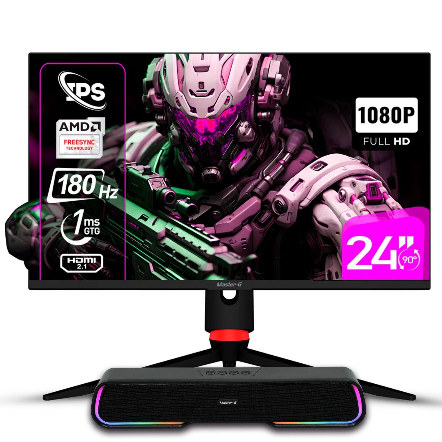 Pack Monitor Gamer 24" Pivot FHD IPS 180hz 1Ms + Soundbar BT-0