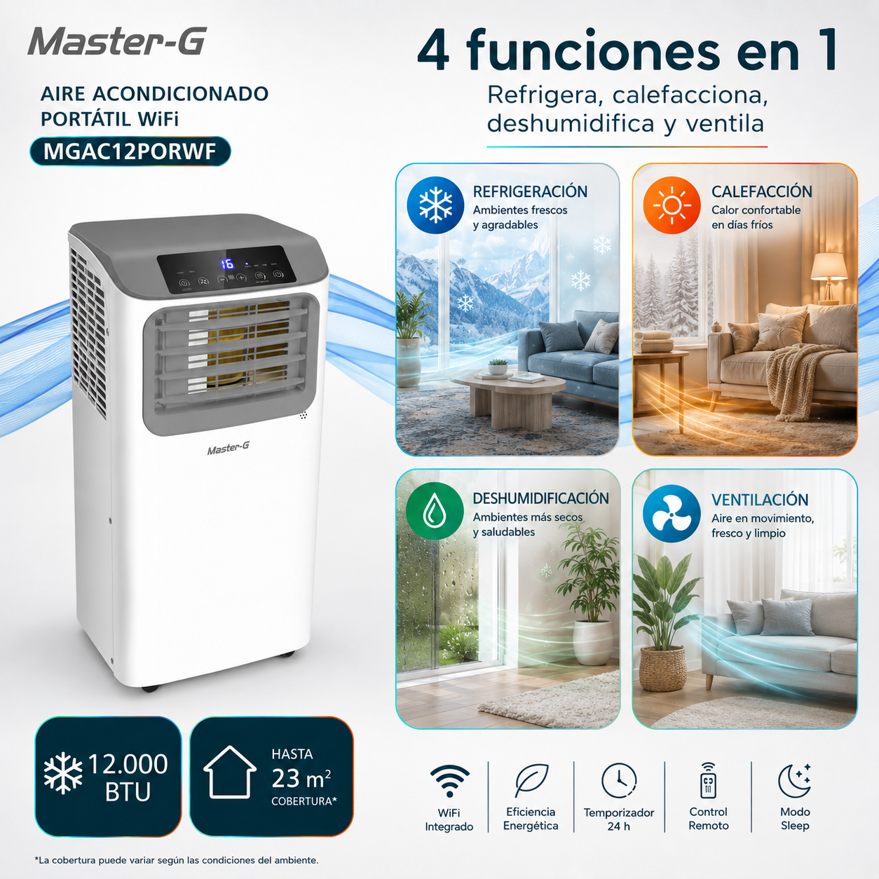 Aire Acondicionado Portátil Wifi 12000 BTU 4en1 MGAC12PORWF-2