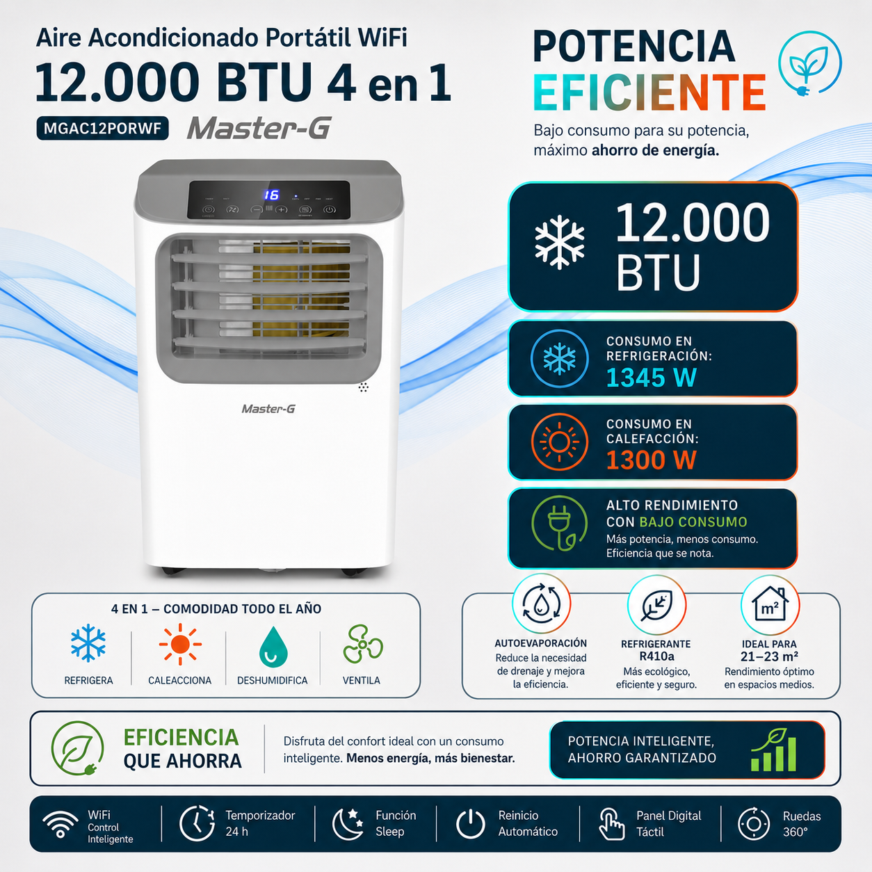 Aire Acondicionado Portátil Wifi 12000 BTU 4en1 MGAC12PORWF-4