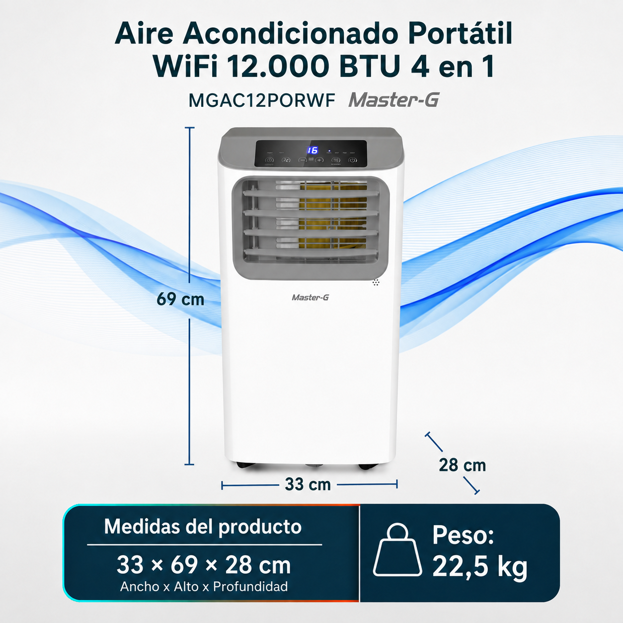 Aire Acondicionado Portátil Wifi 12000 BTU 4en1 MGAC12PORWF-5