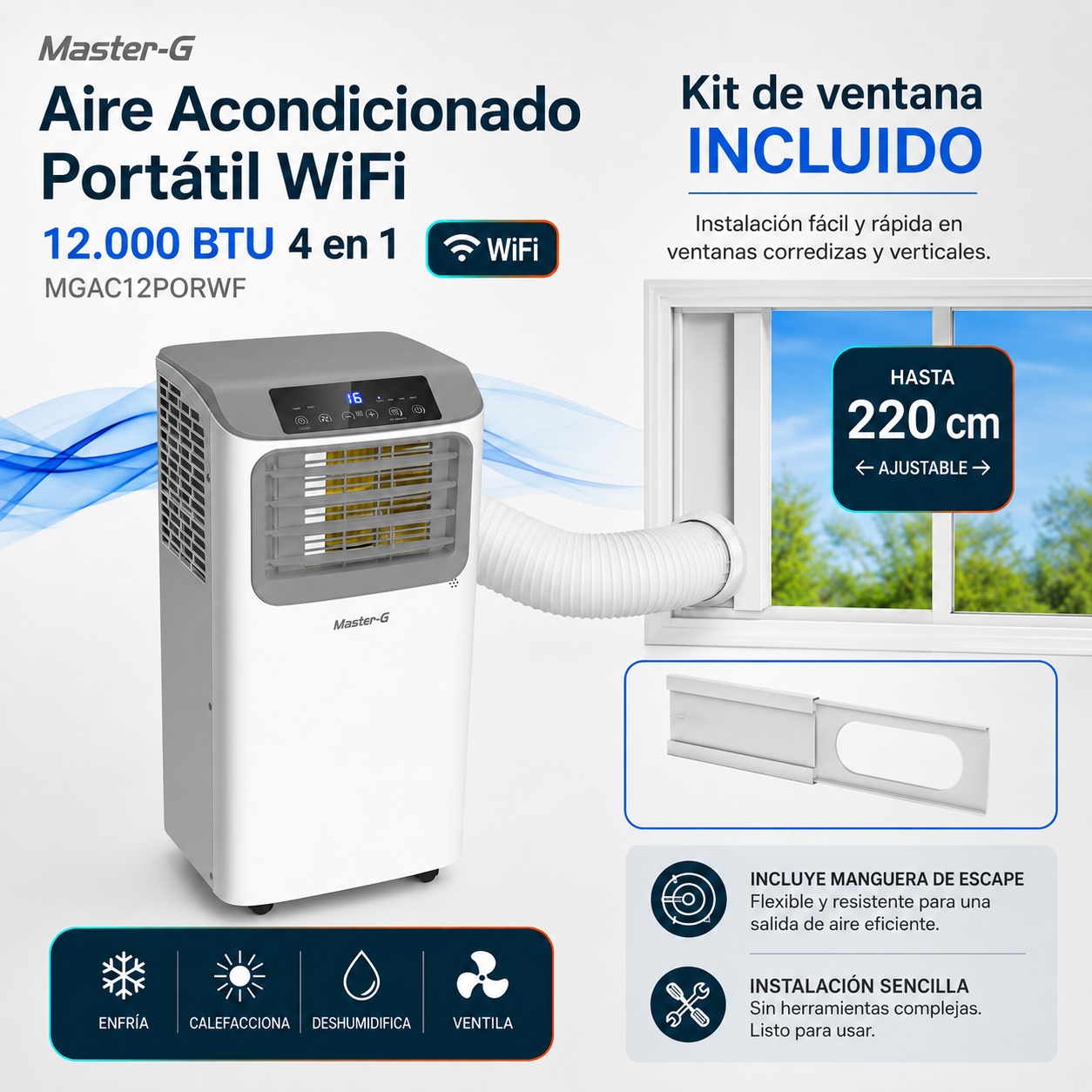 Aire Acondicionado Portátil Wifi 12000 BTU 4en1 MGAC12PORWF-6
