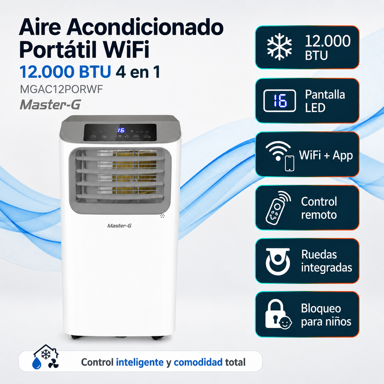 Aire Acondicionado Portátil Wifi 12000 BTU 4en1 MGAC12PORWF-9