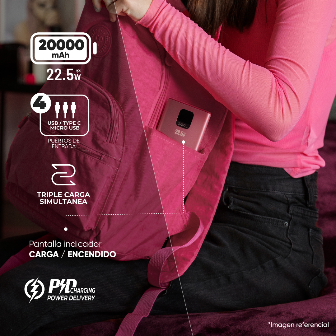 Batería Externa Power Bank 20000 Mah 22.5W UCP20PPD Rosada-2