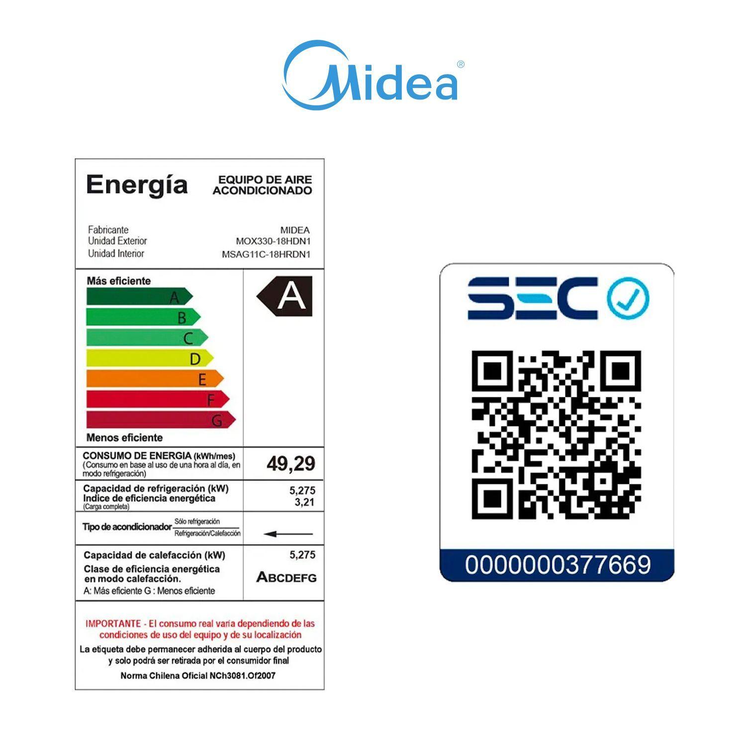 Aire Acondicionado Midea 18 000 BTU AI ECOMASTER Inverter WIFI-7