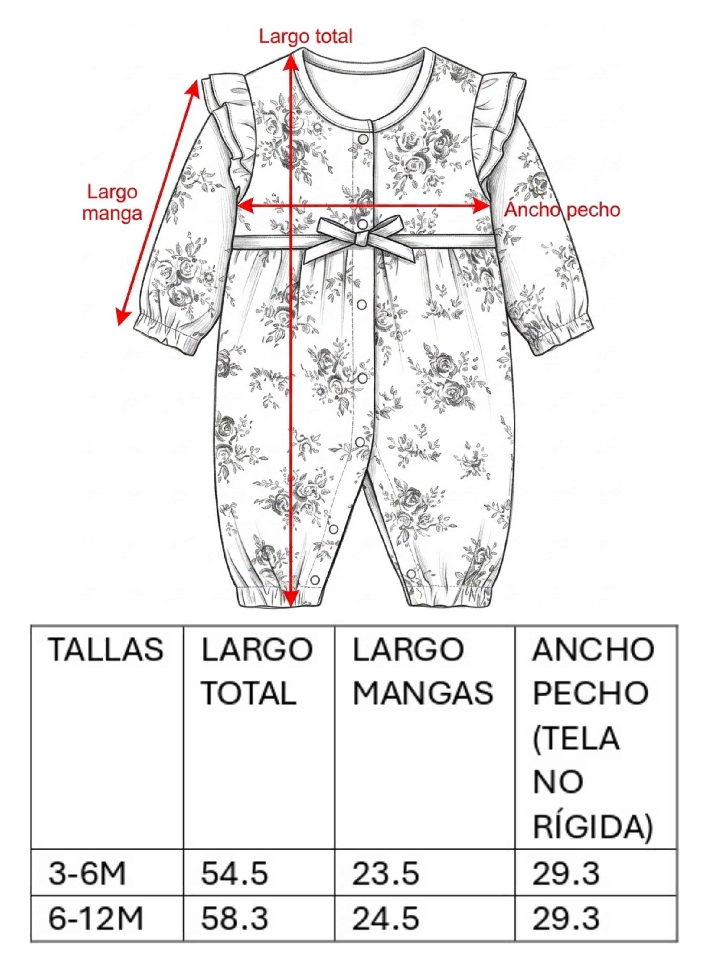 Enterito Bebé Niña Pequeña Luz Algodón Manga Larga Estampado Floral + Gorro-5