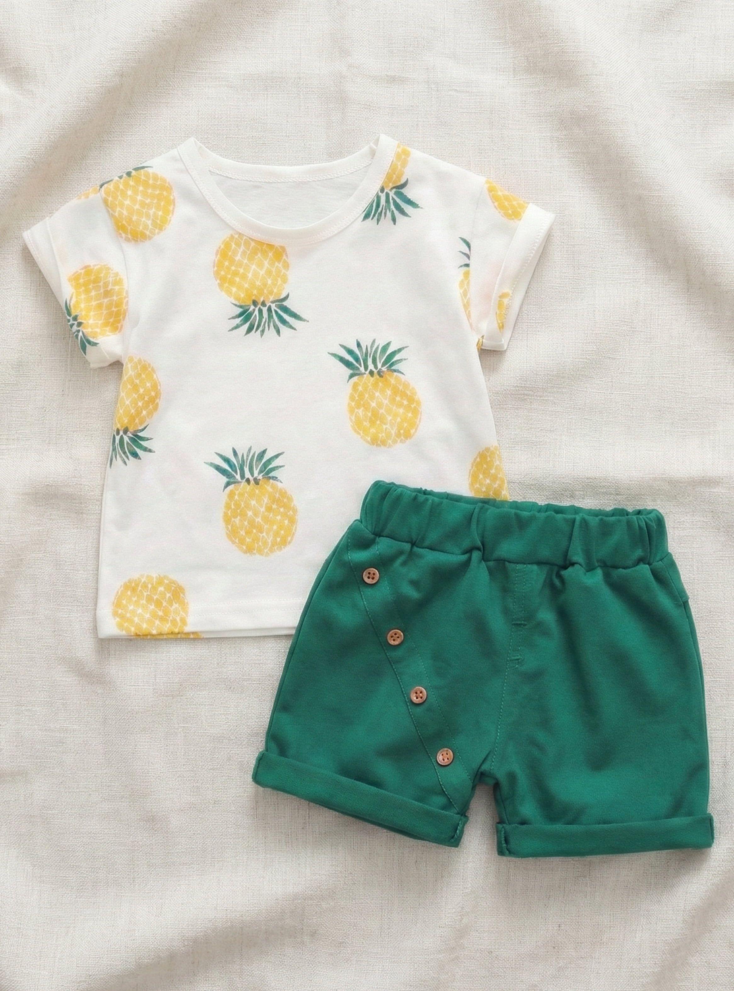 CONJUNTO BEBE NIÑO PEQUEÑA LUZ SHORT MAS POLERA DISEÑO PIÑAS-2