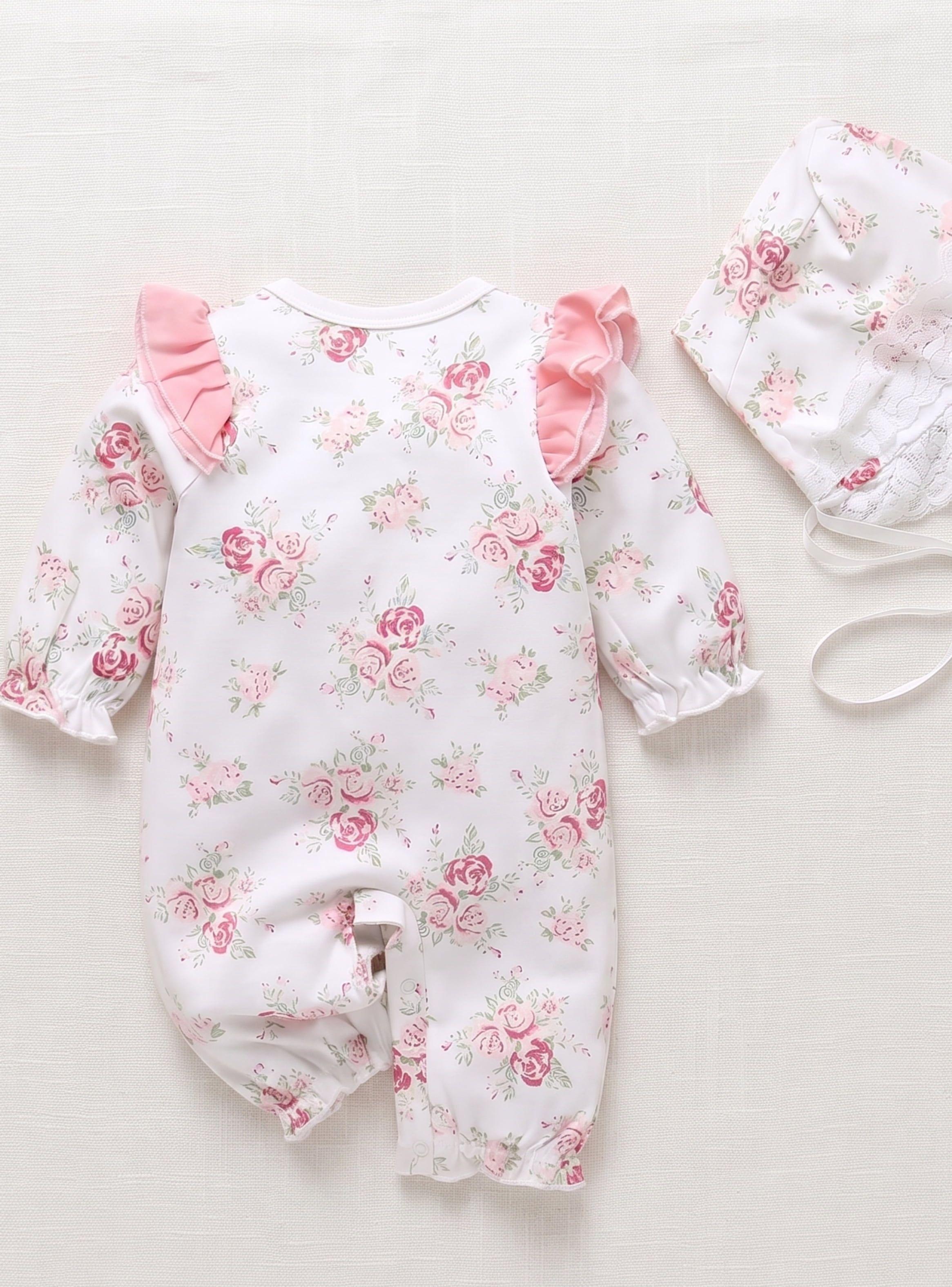 ENTERITO BEBÉ NIÑA PEQUEÑA LUZ FLORES ALGODÓN CON CAPUCHA-4