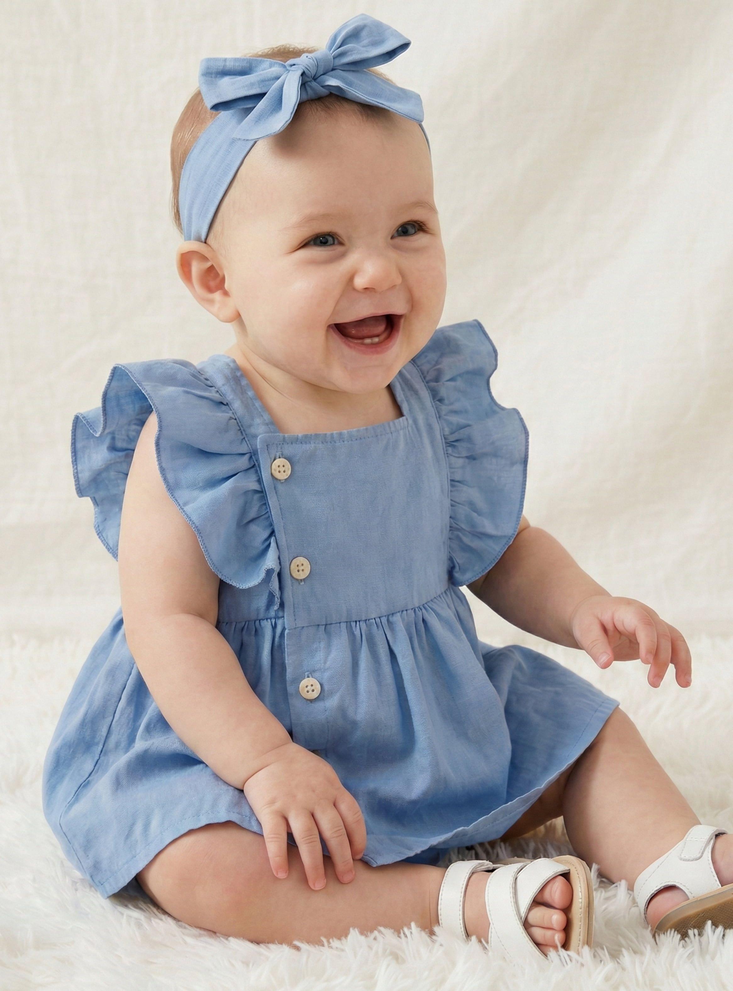 VESTIDO Y BODY BEBE NIÑA PEQUEÑA LUZ CELESTE CON LISTON-0