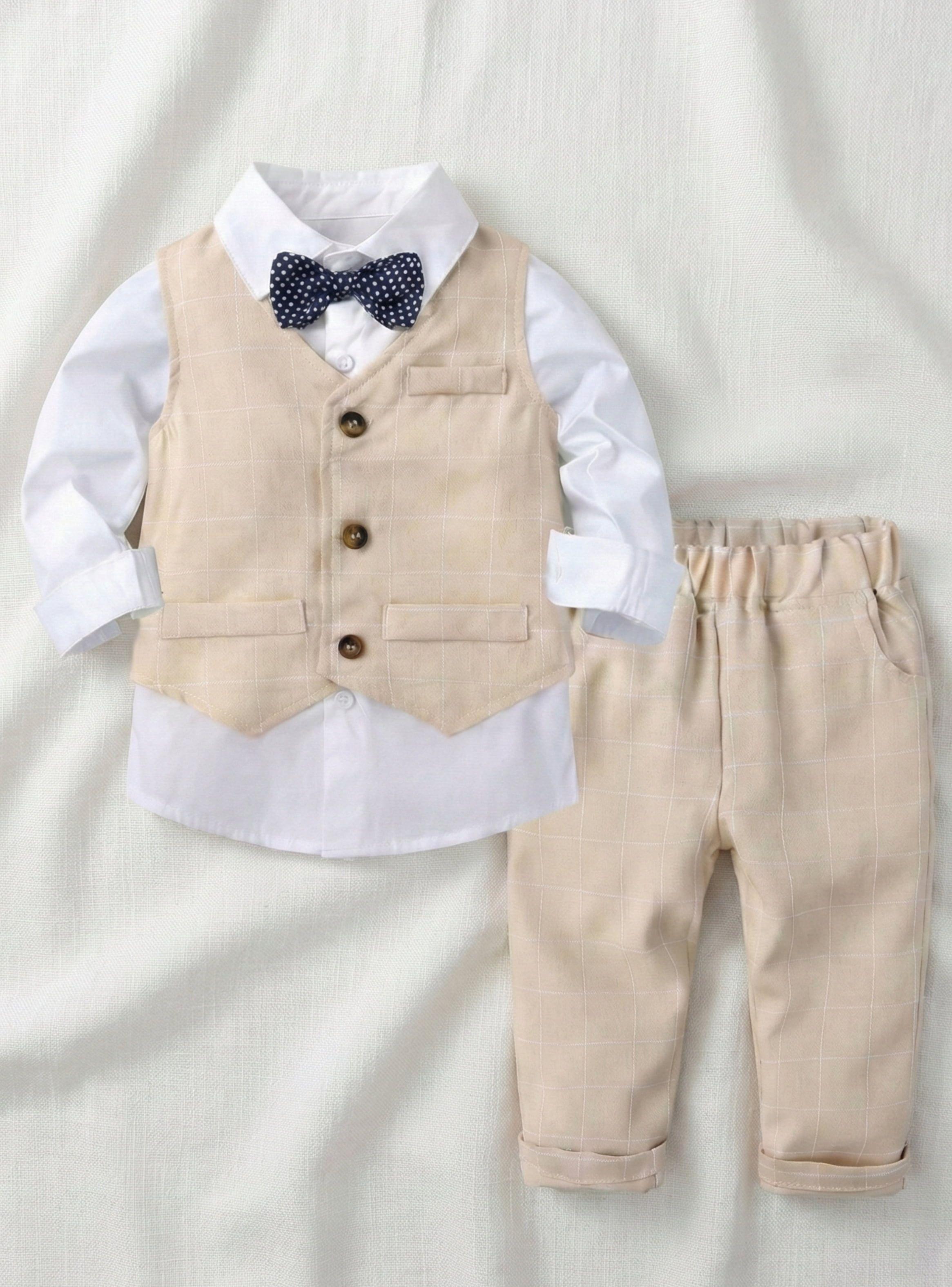 TERNO BEBE NIÑO PEQUEÑA LUZ TRAJE FORMAL EN CELESTE, GRIS Y BEIGE-1