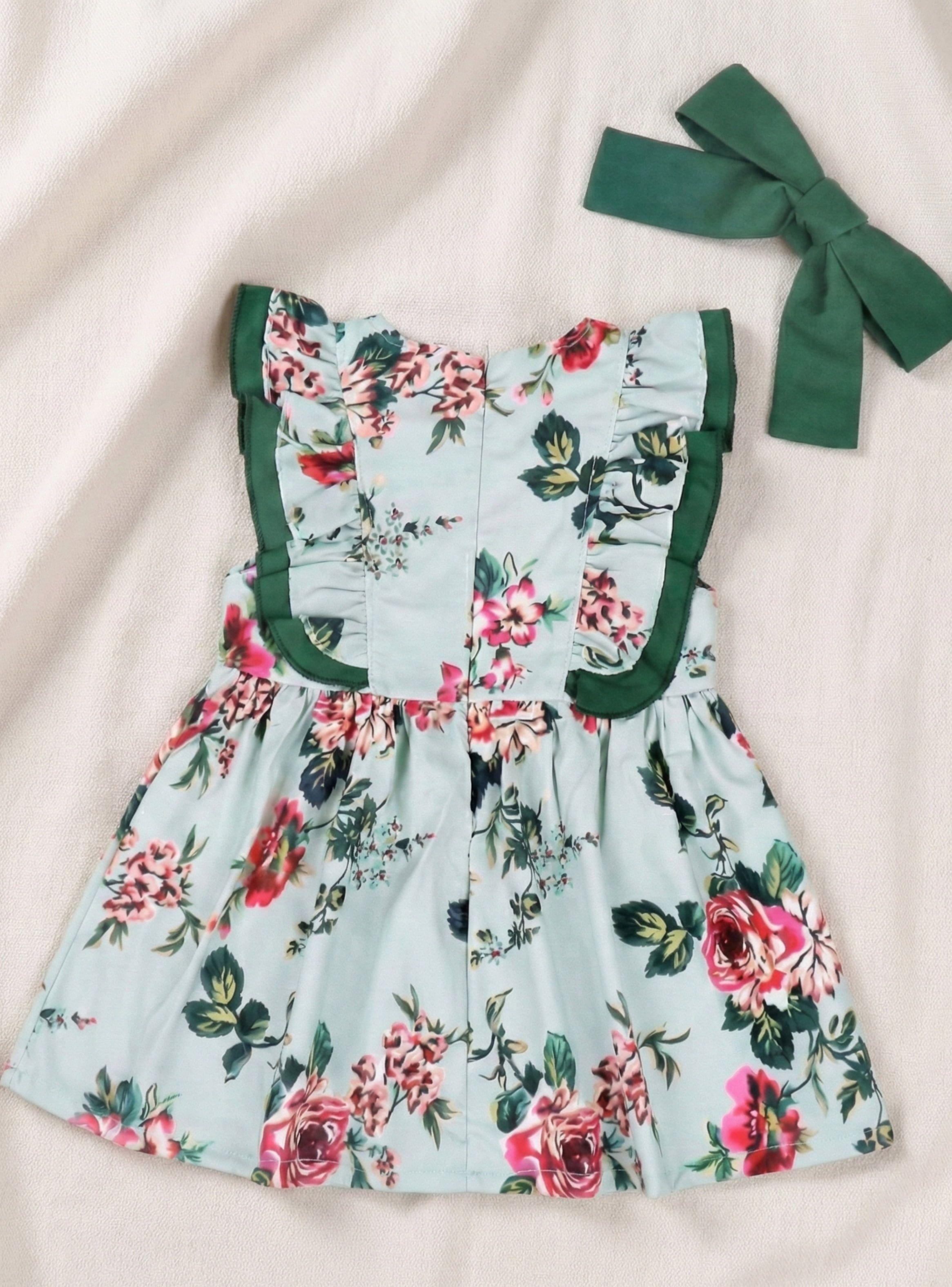 VESTIDO BEBE NIÑA PEQUEÑA LUZ VERDE FLOREADO-3