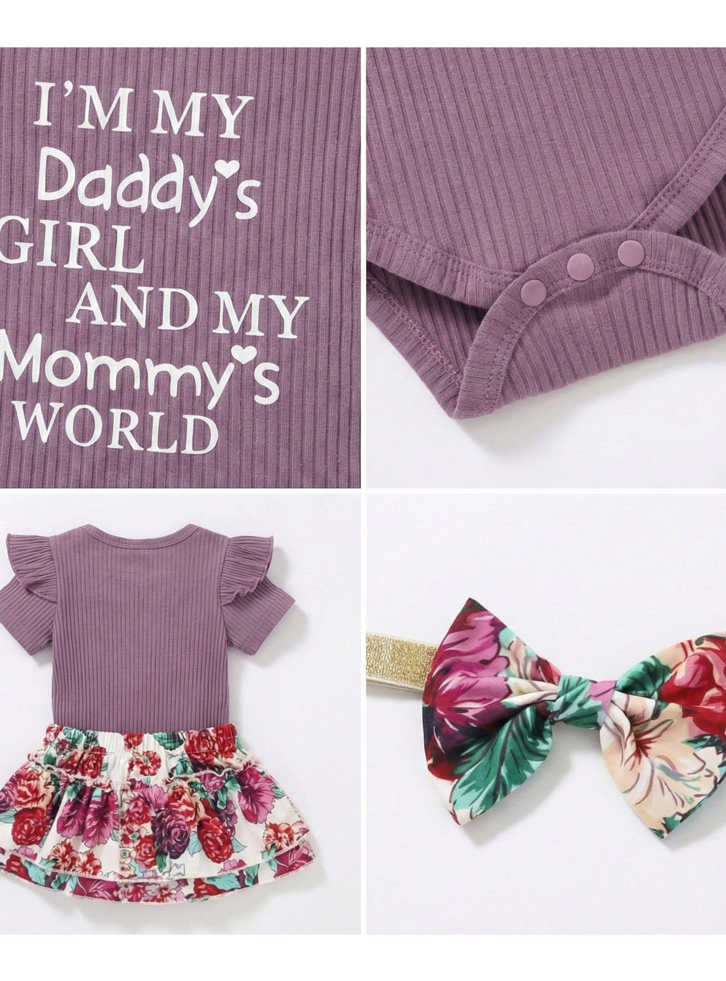 CONJUNTO BODY Y CUBREPAÑAL BEBE NIÑA PEQUEÑA LUZ FLOREADO MORADO Y ROJO-2