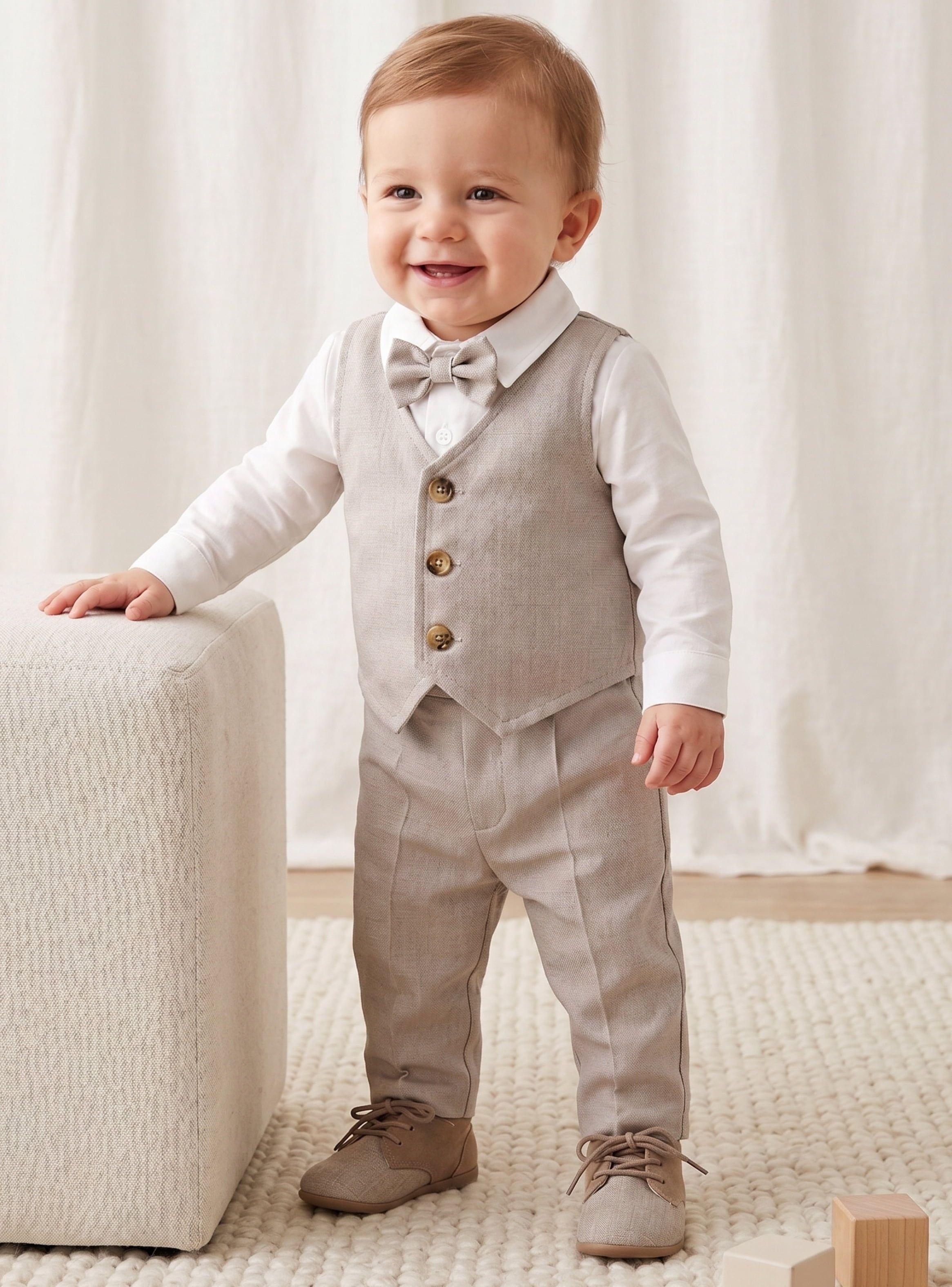 Conjunto Traje Bebé Niño Pequeña Luz 3 Piezas Chaqueta Desmontable Y Polera-0