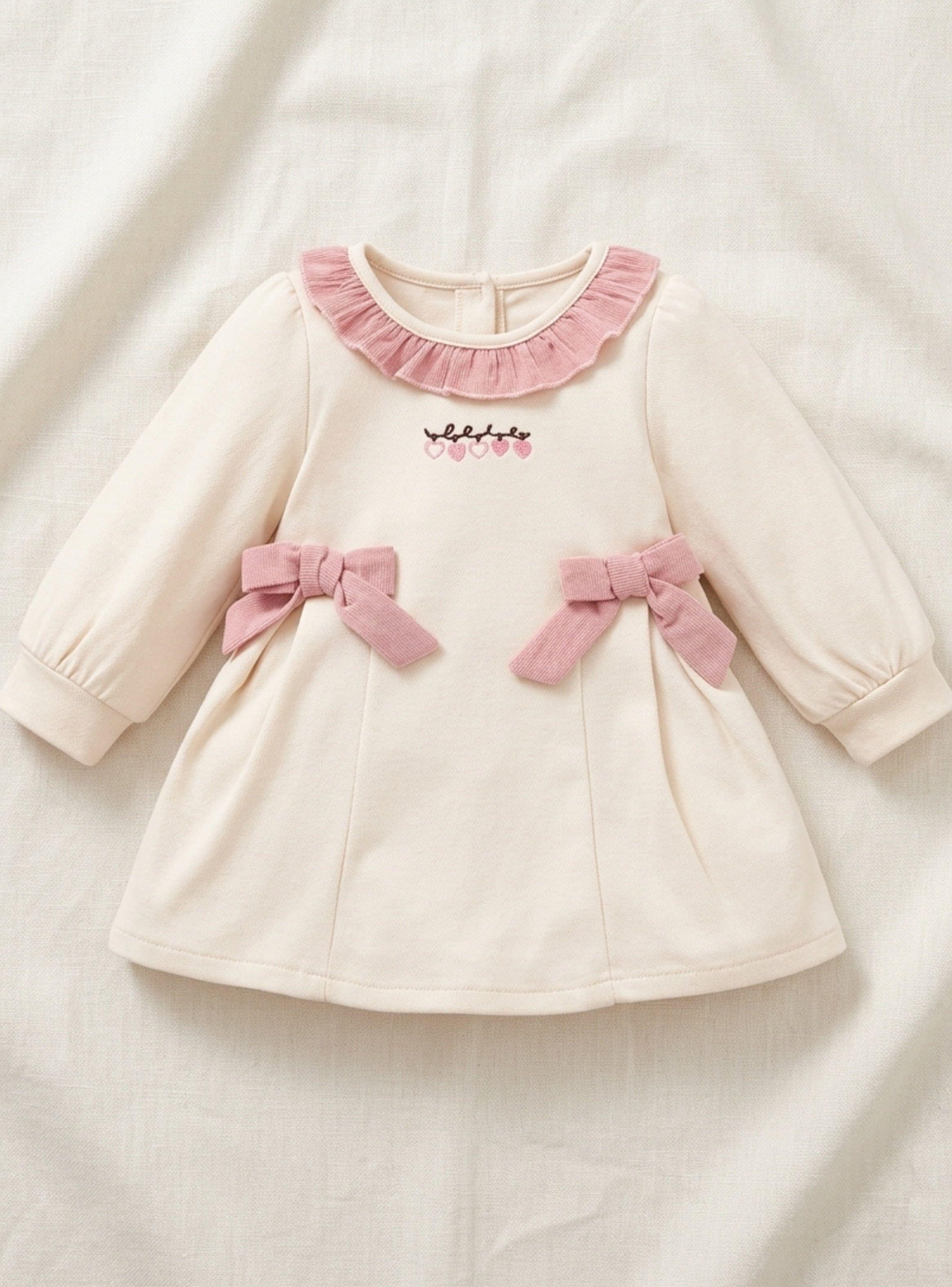 Vestido Bebé Niña Invierno Manga Larga Suave Lazos - Pequeña Luz-1