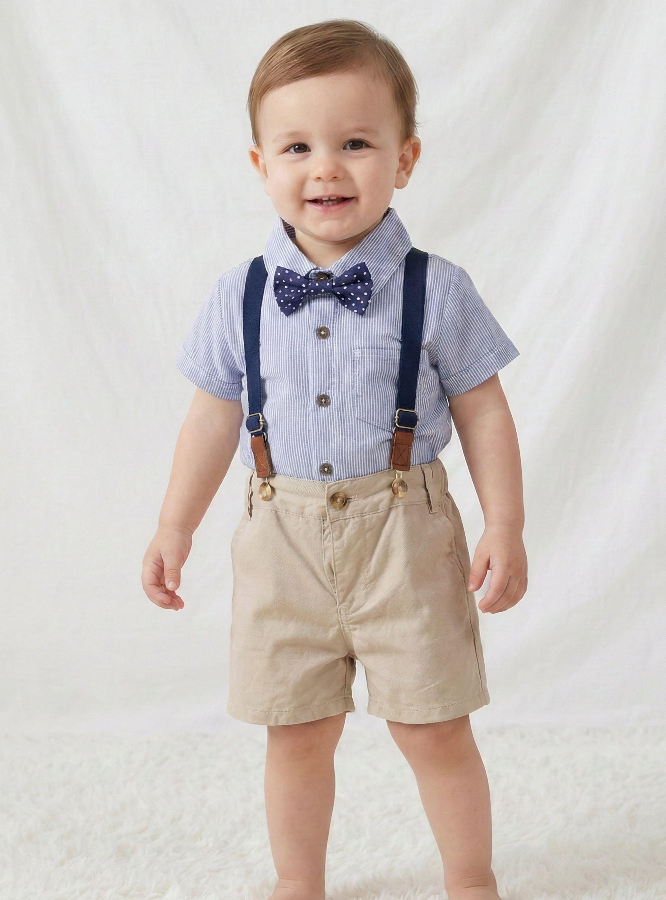 CONJUNTO BEBE NIÑO PEQUEÑA LUZ SHORT Y CAMISA- BODY ESTILO CABALLERO-0