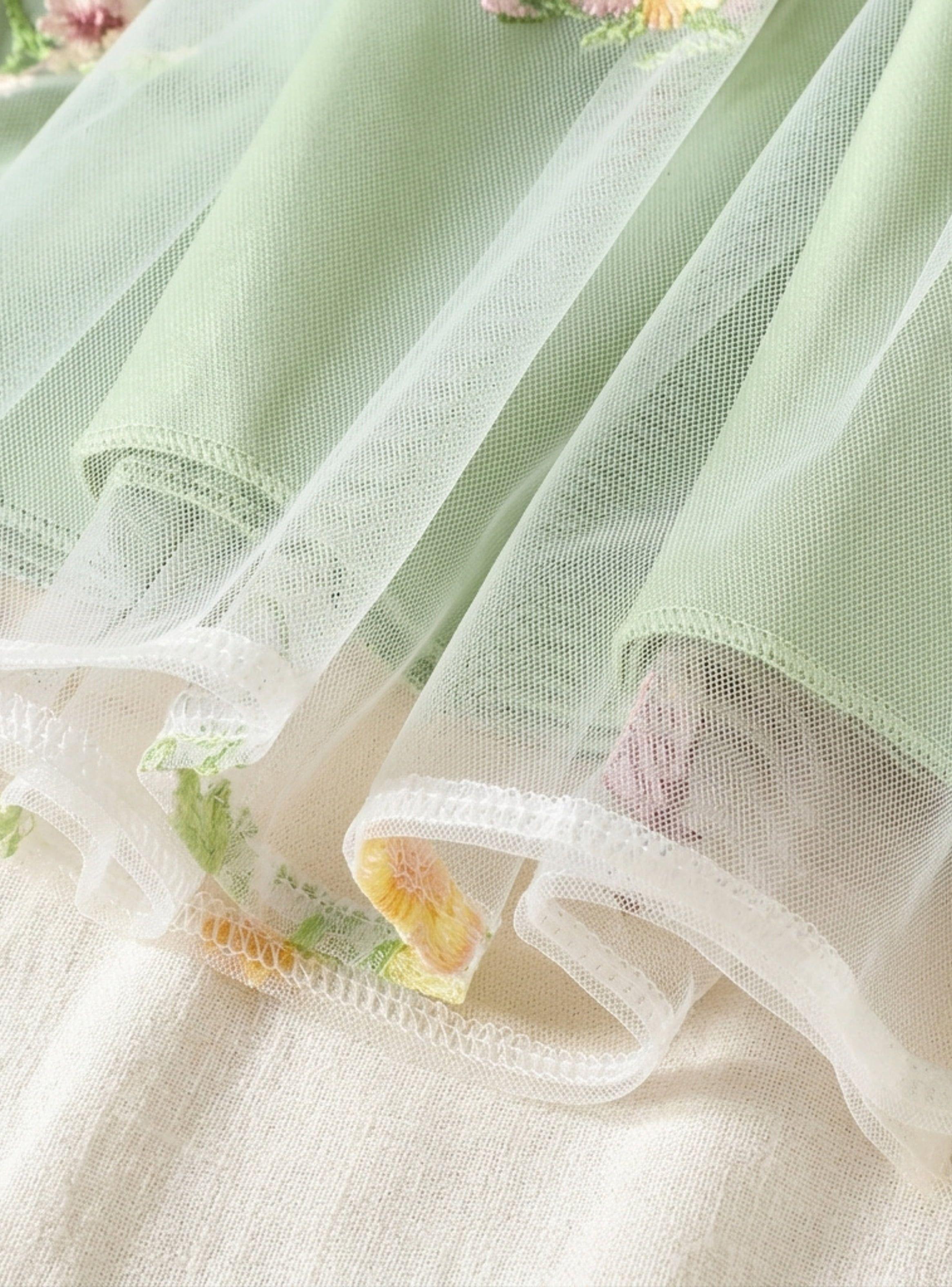 Vestido Bebé Niña Fiesta Tul Bordado Flores Verde Menta Con Cintillo - Pequeña Luz (12-18 Meses)-2