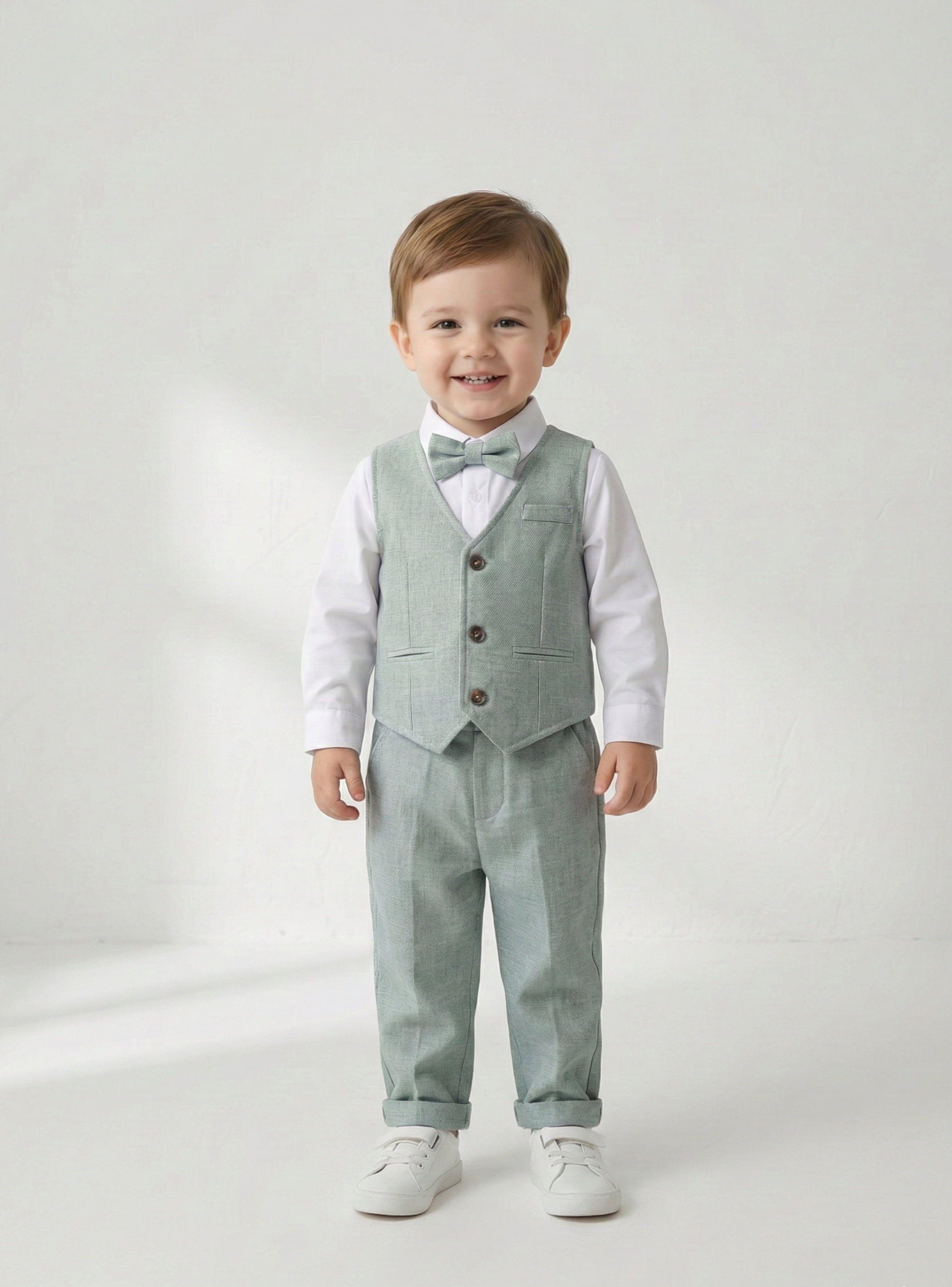 TERNO BEBÉ NIÑO PEQUEÑA LUZ VERDE TRAJE FORMAL-0