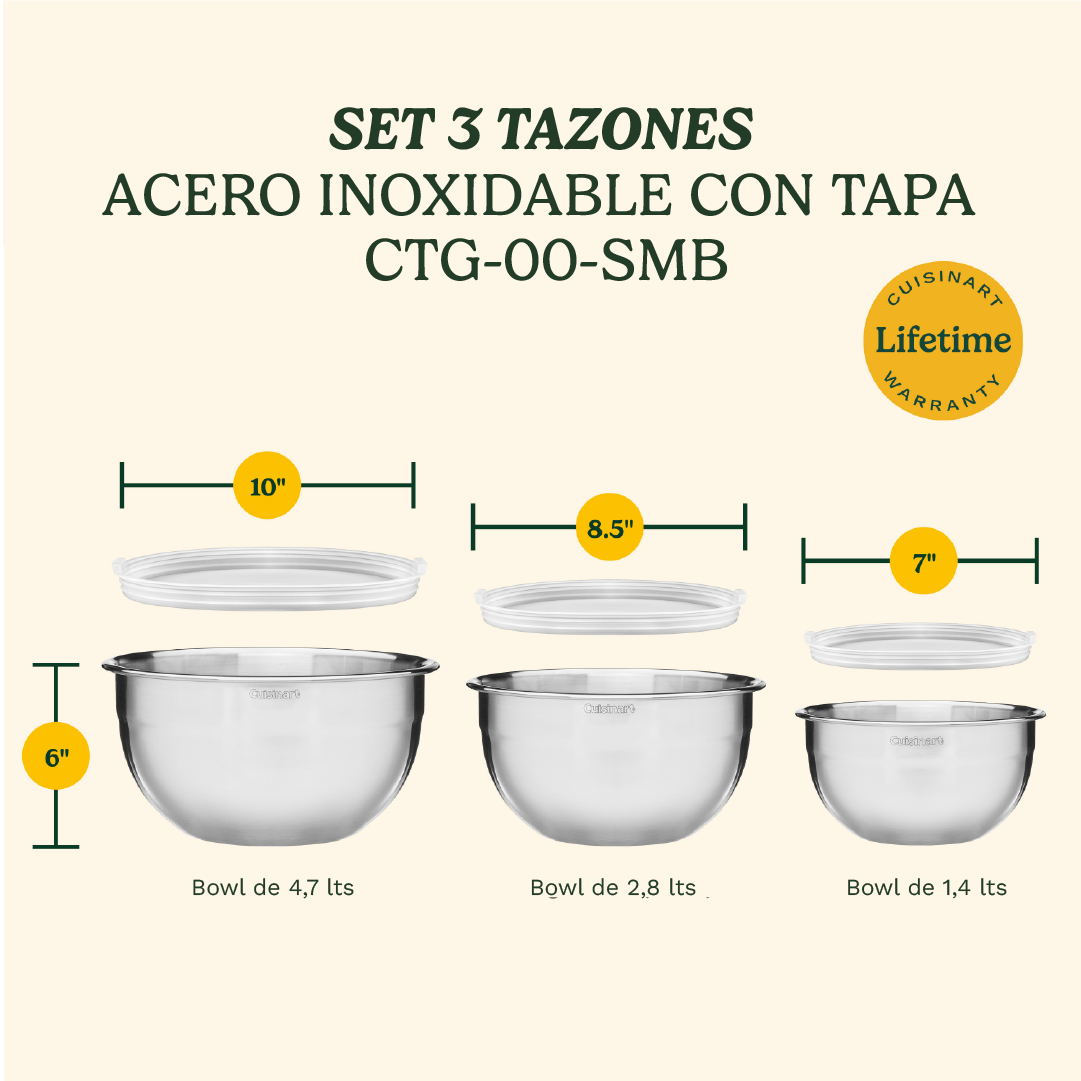 SET 3 TAZONES ACERO INOXIDABLE CON TAPA CTG-00-SMB-2