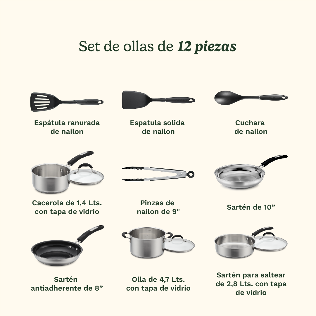 Bateria de Cocina de Acero Inoxidable 12 piezas de Cuisinart-1