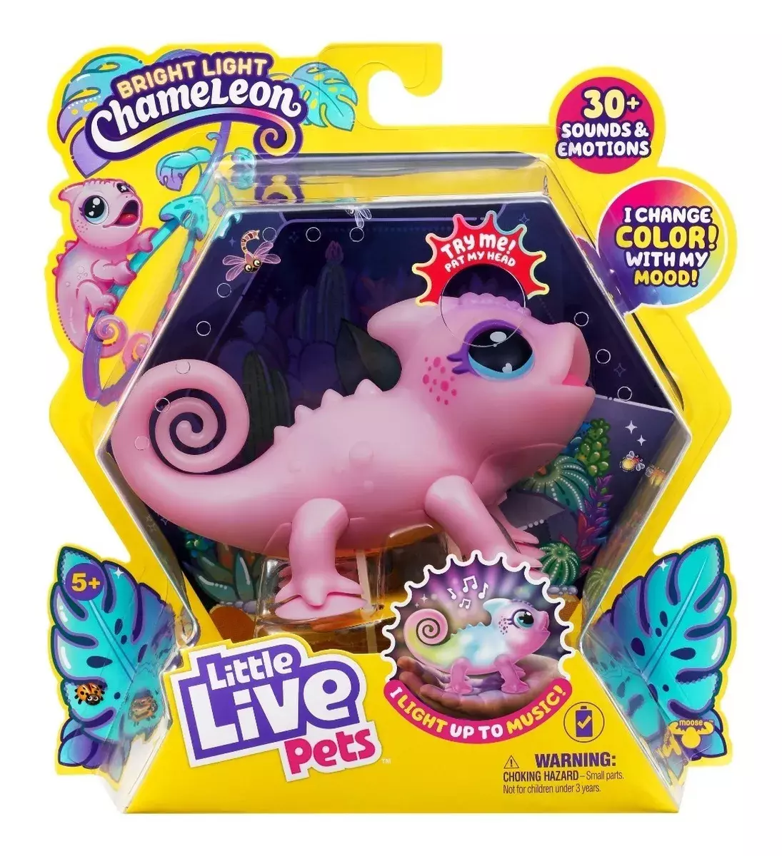 Little Live Pets- Camaleon Interactivo Luz Brillante -rosado-0