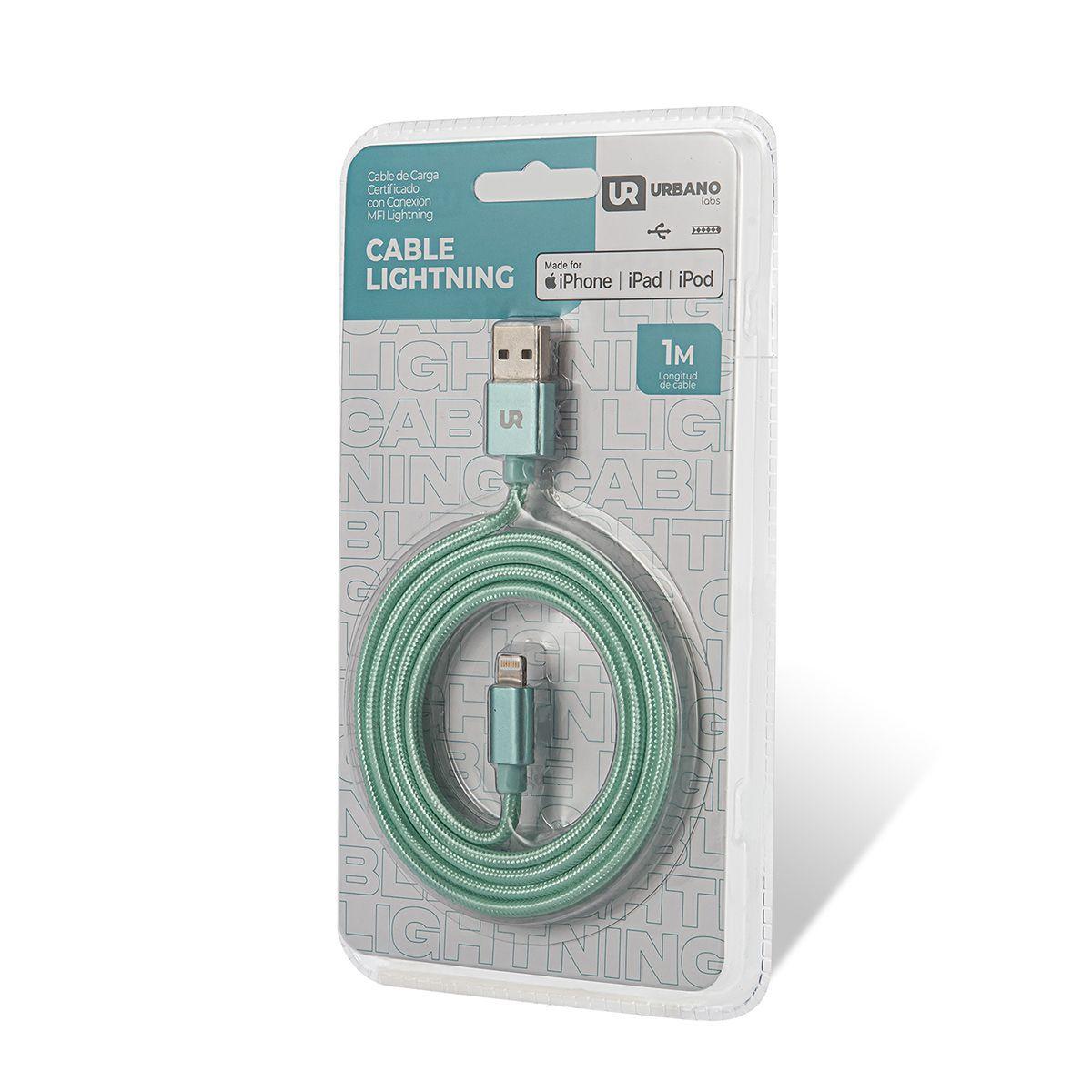 Cable USB a Lightning 1 M Trenzado Fabric Verde Menta Urbano-4