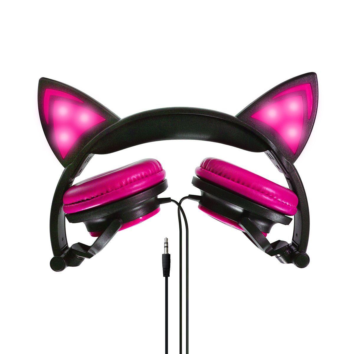 Audífonos Orejas de Gato Luz LED Rosado Urbano-2