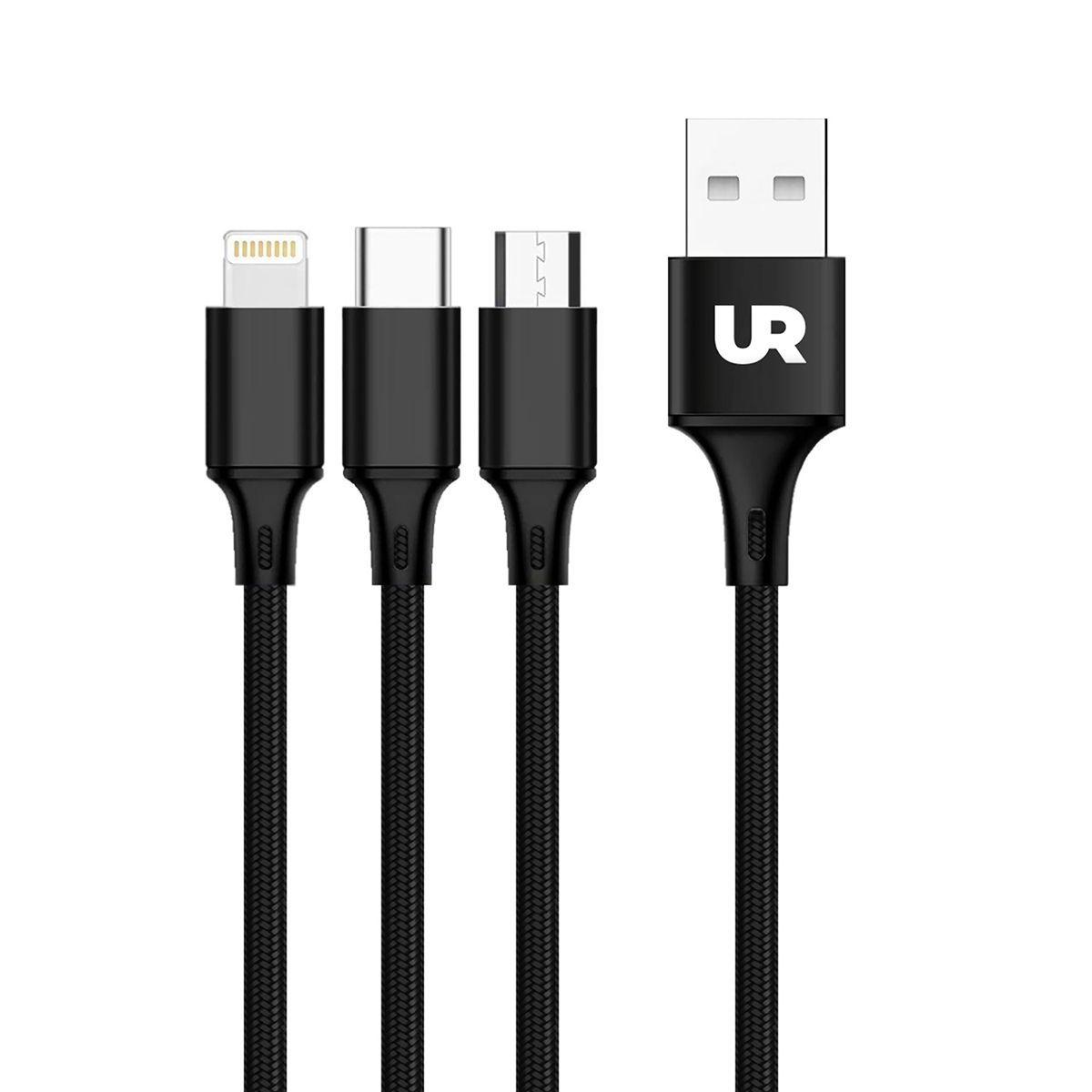Cable USB 3 en 1 (Micro USB, USB-C y Lightning) 1,2 M Negro-0