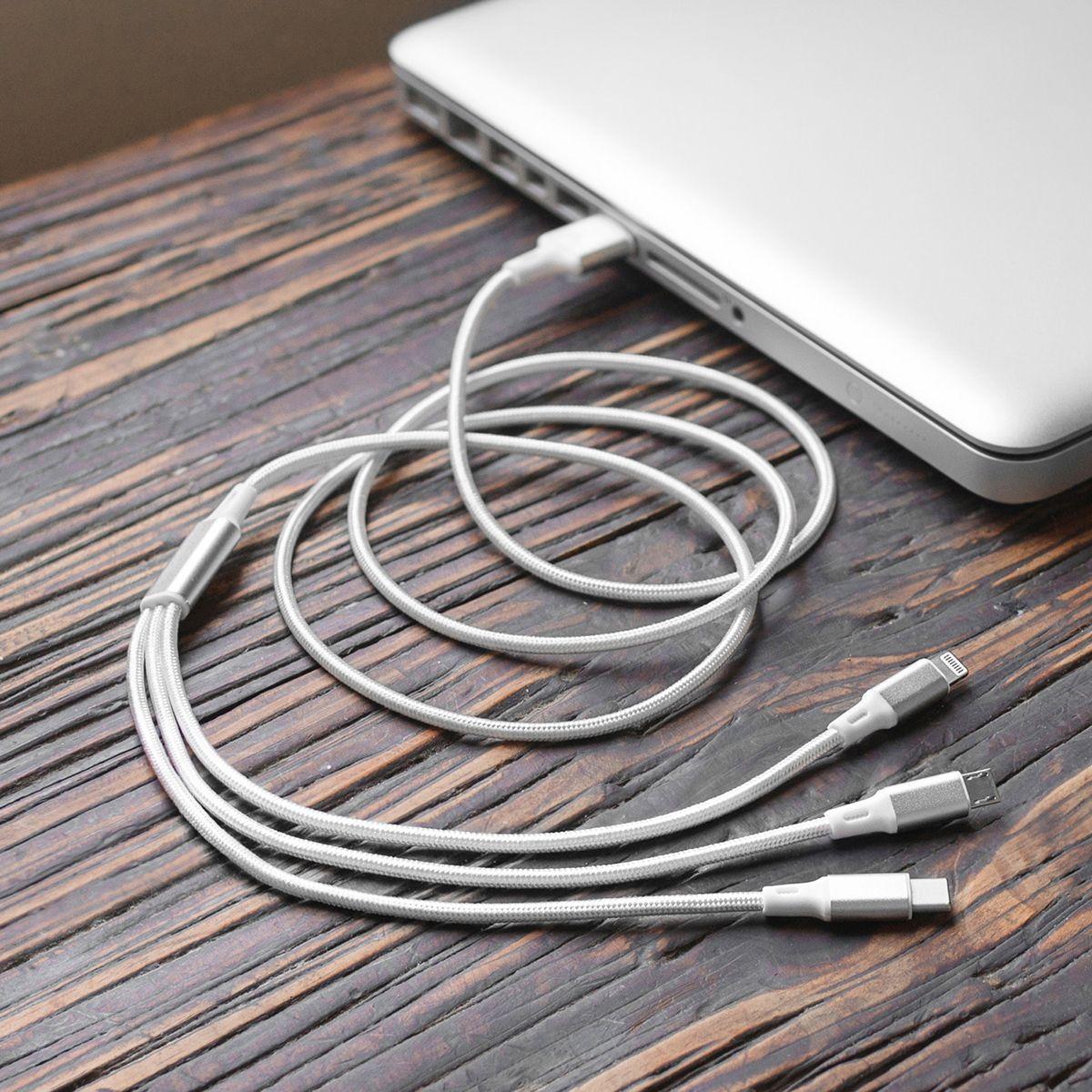 Cable USB 3 en 1 (Micro USB, USB-C y Lightning) 1,2 M Blanco-3