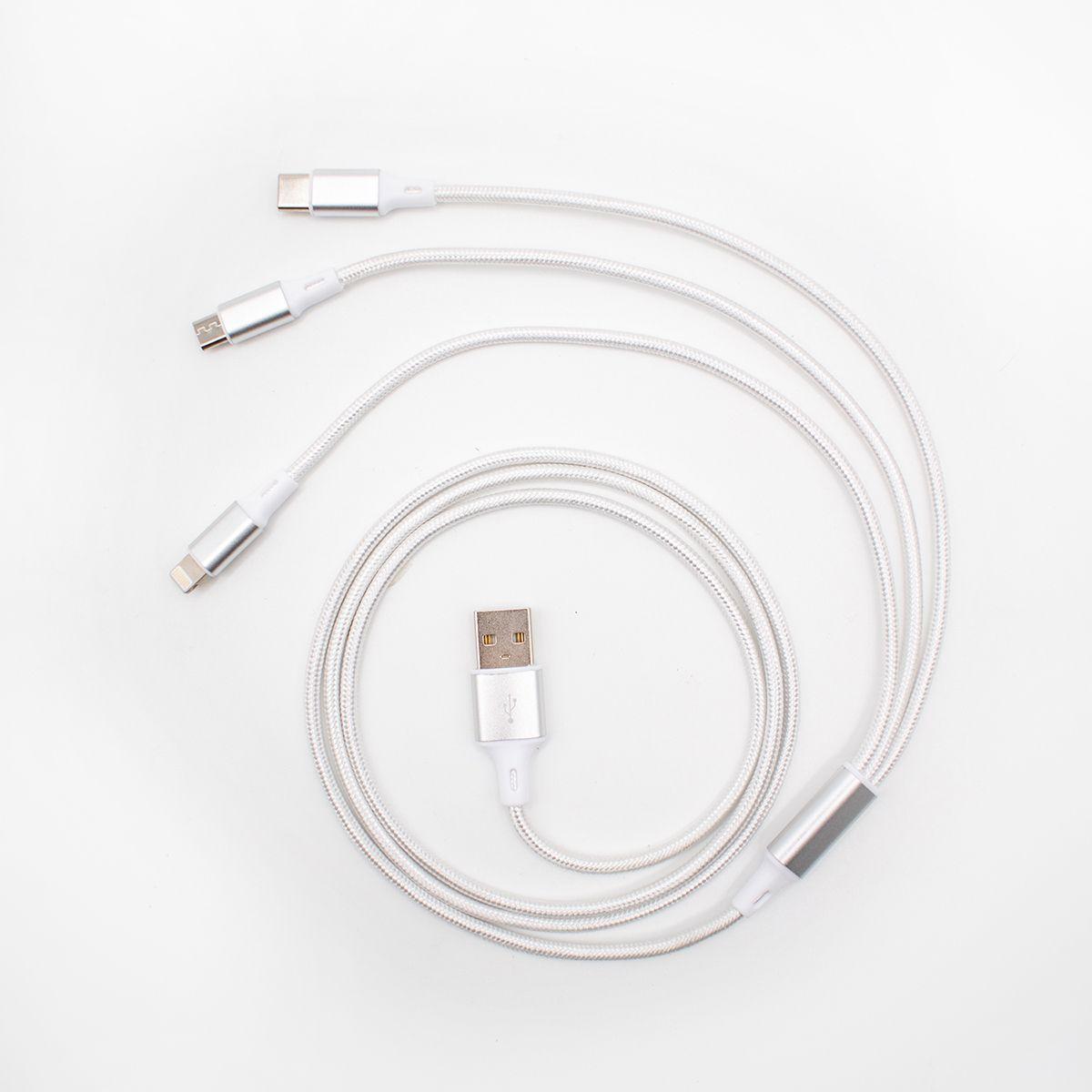 Cable USB 3 en 1 (Micro USB, USB-C y Lightning) 1,2 M Blanco-1