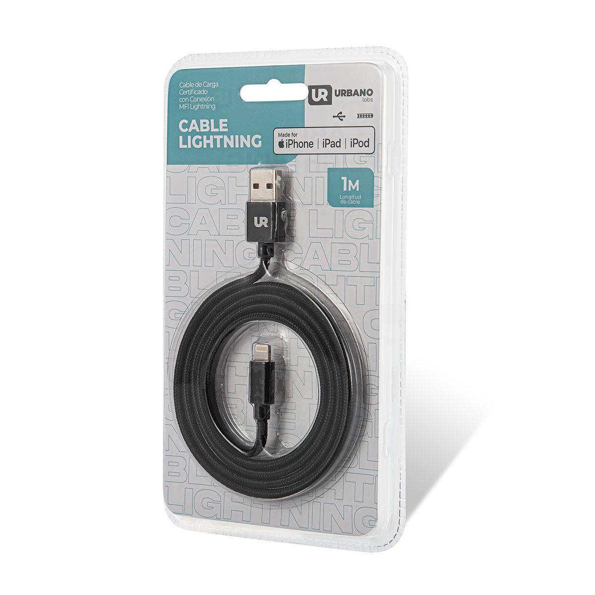 Cable USB a Lightning 1 M Trenzado Fabric Negro Urbano-4