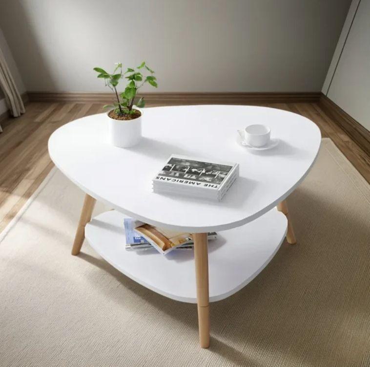 Mesa de centro triangular blanca 60x60x42 cm 2 niveles-2