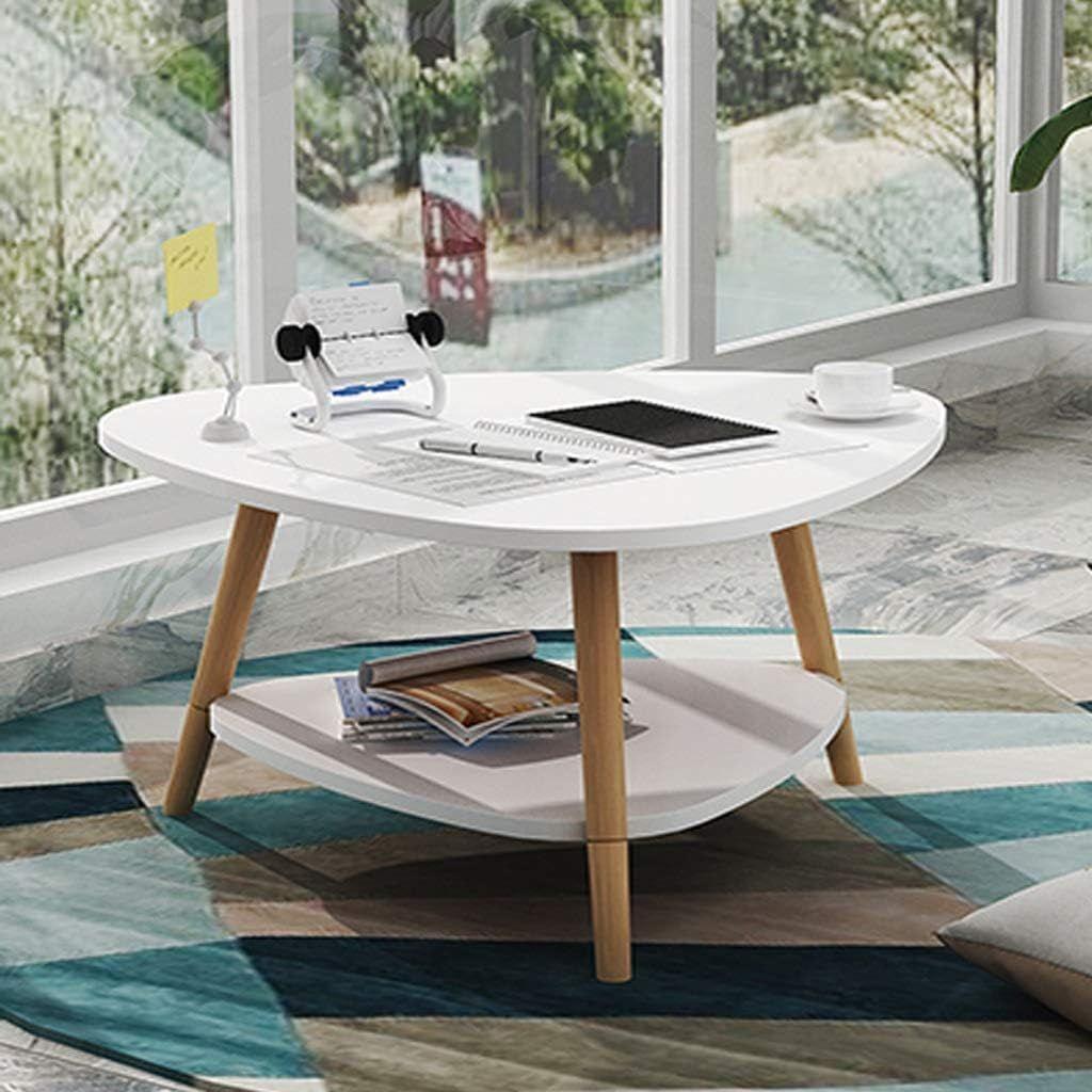 Mesa de centro triangular blanca 60x60x42 cm 2 niveles-5