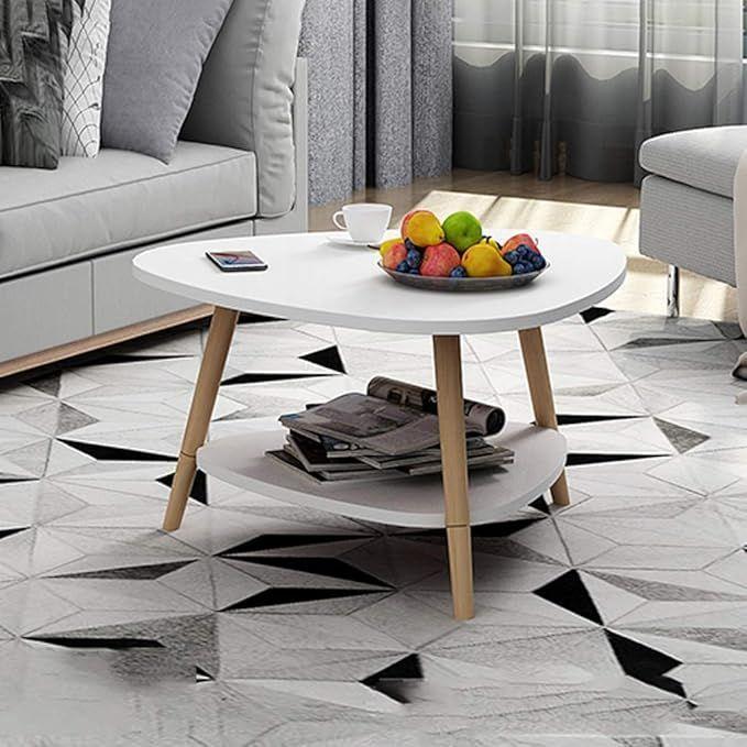 Mesa de centro triangular blanca 60x60x42 cm 2 niveles-7