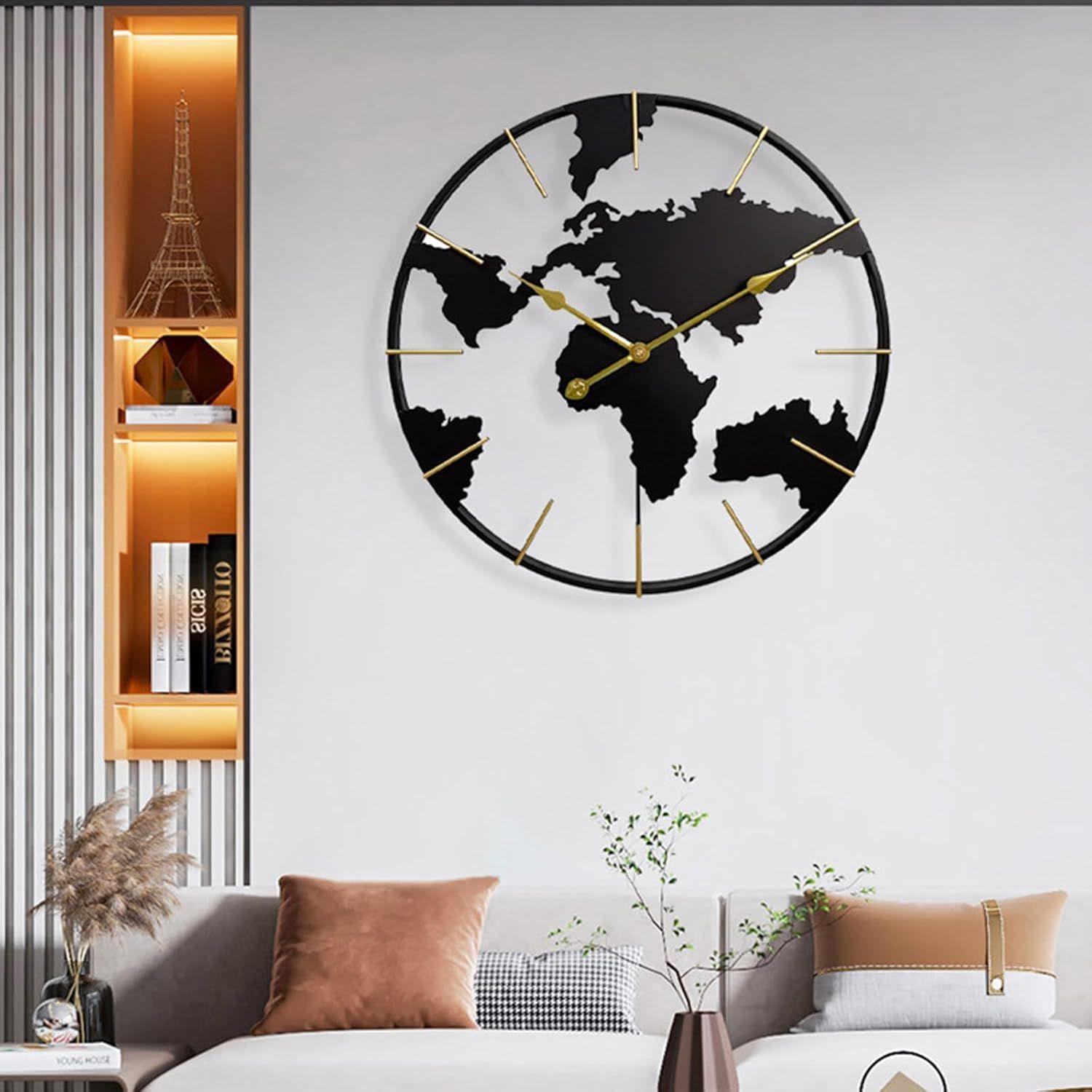 Reloj de Pared Mapa del Mundo 60 cm Metal Negro y Dorado-6