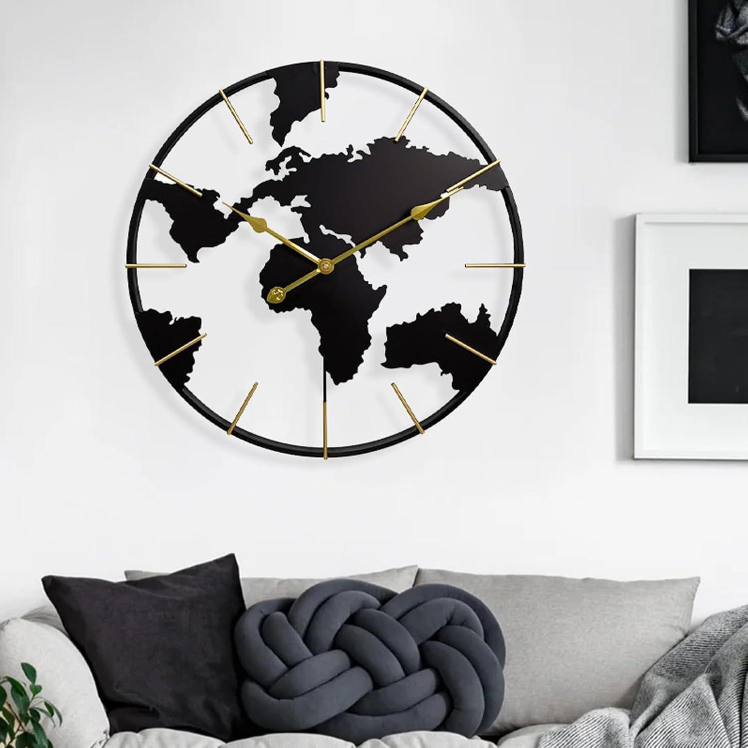 Reloj de Pared Mapa del Mundo 60 cm Metal Negro y Dorado-7