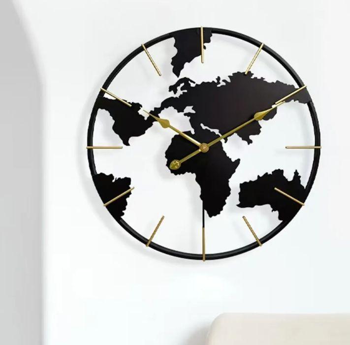 Reloj de Pared Mapa del Mundo 60 cm Metal Negro y Dorado-8