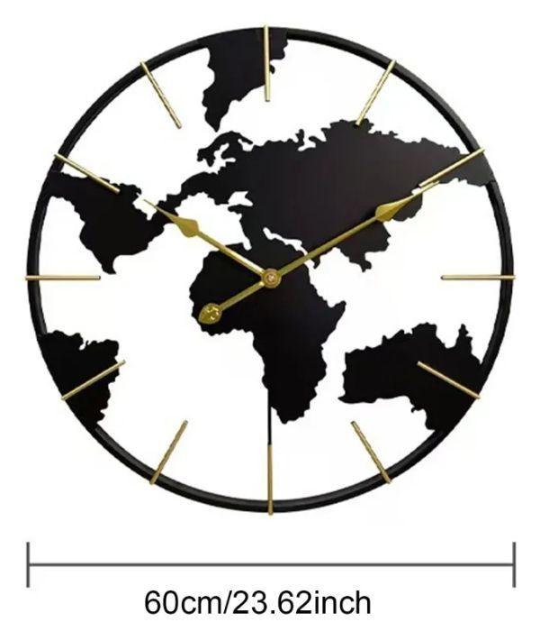 Reloj de Pared Mapa del Mundo 60 cm Metal Negro y Dorado-9